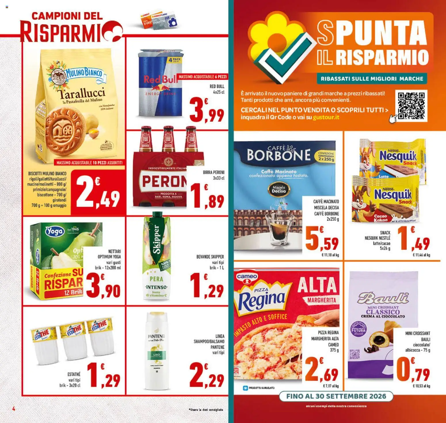 Volantino Conad del 09/09/2026 | Pagina: 4 | Prodotti: Shampoo, Bevande, Latte, Borbone