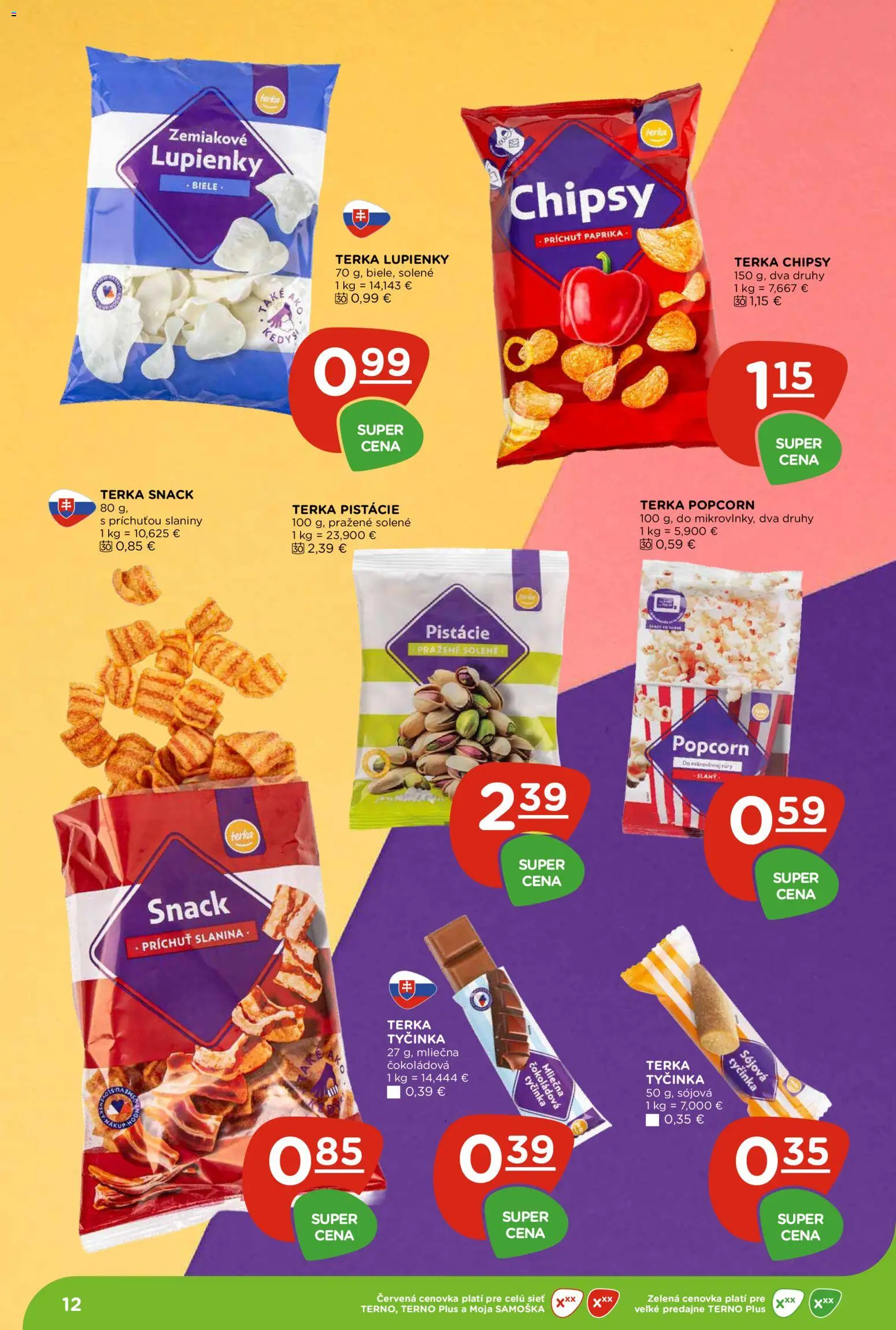 Nové Terno akcie – leták je platný od 17.09.2026 | Strana: 12 | Produkty: Paprika, Slanina, Popcorn, Pistácie