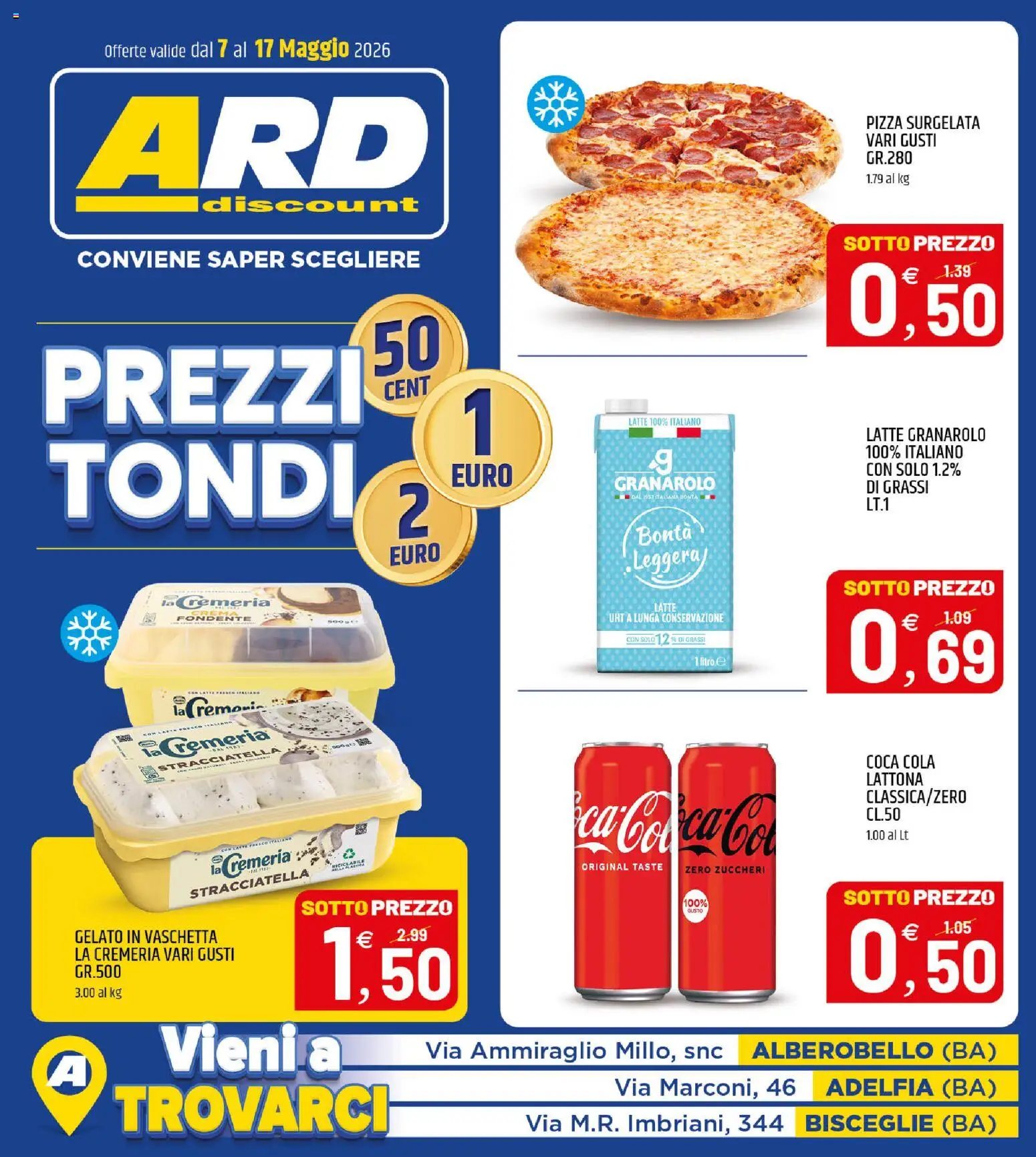 Volantino ARD Discount del 07.05.2026 | Pagina: 1 | Prodotti: Gelato, Latte, Stracciatella, Coca Cola