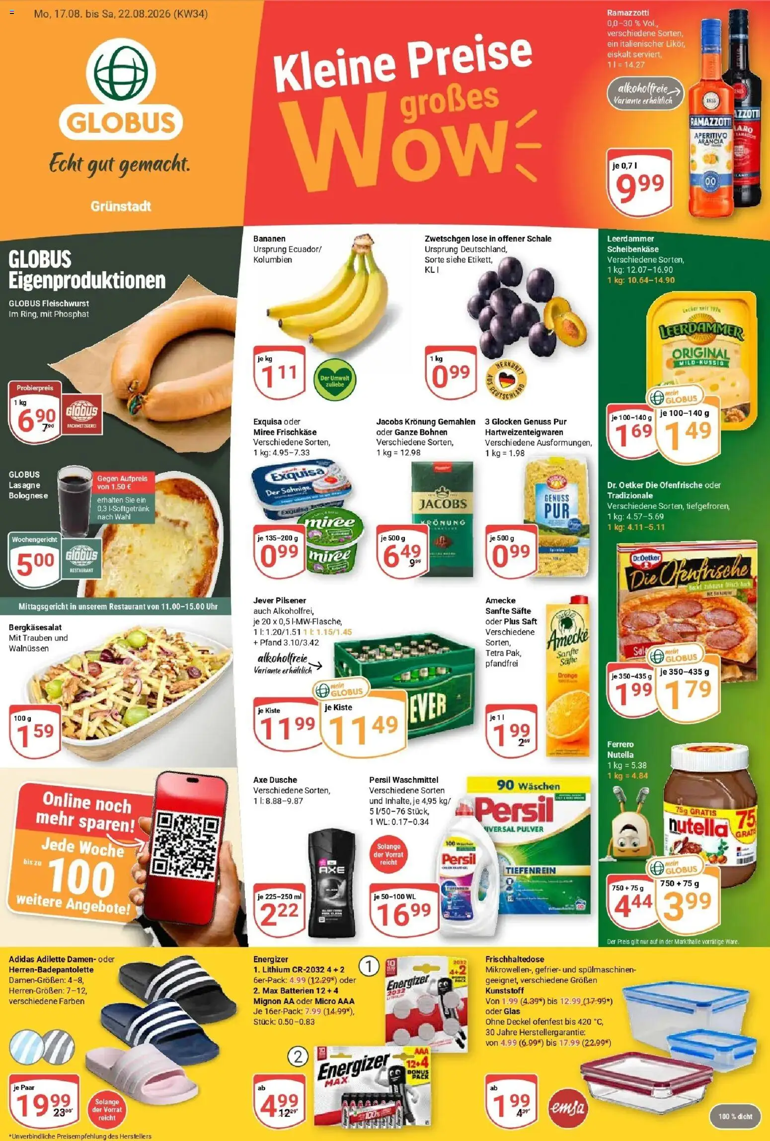 Globus Prospekt Grünstadt (ab 17.08.2026) » Angebote online | Seite: 1 | Produkte: Lasagne, Nutella, Ramazzotti, Persil