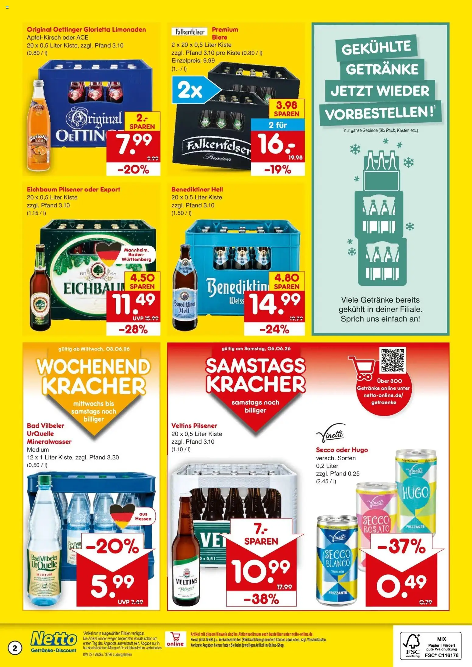 Netto Marken-Discount Prospekt Ludwigshafen – gültig ab 01.06.2026 | Seite: 2 | Produkte: Bad, Oettinger, Benediktiner hell, Veltins