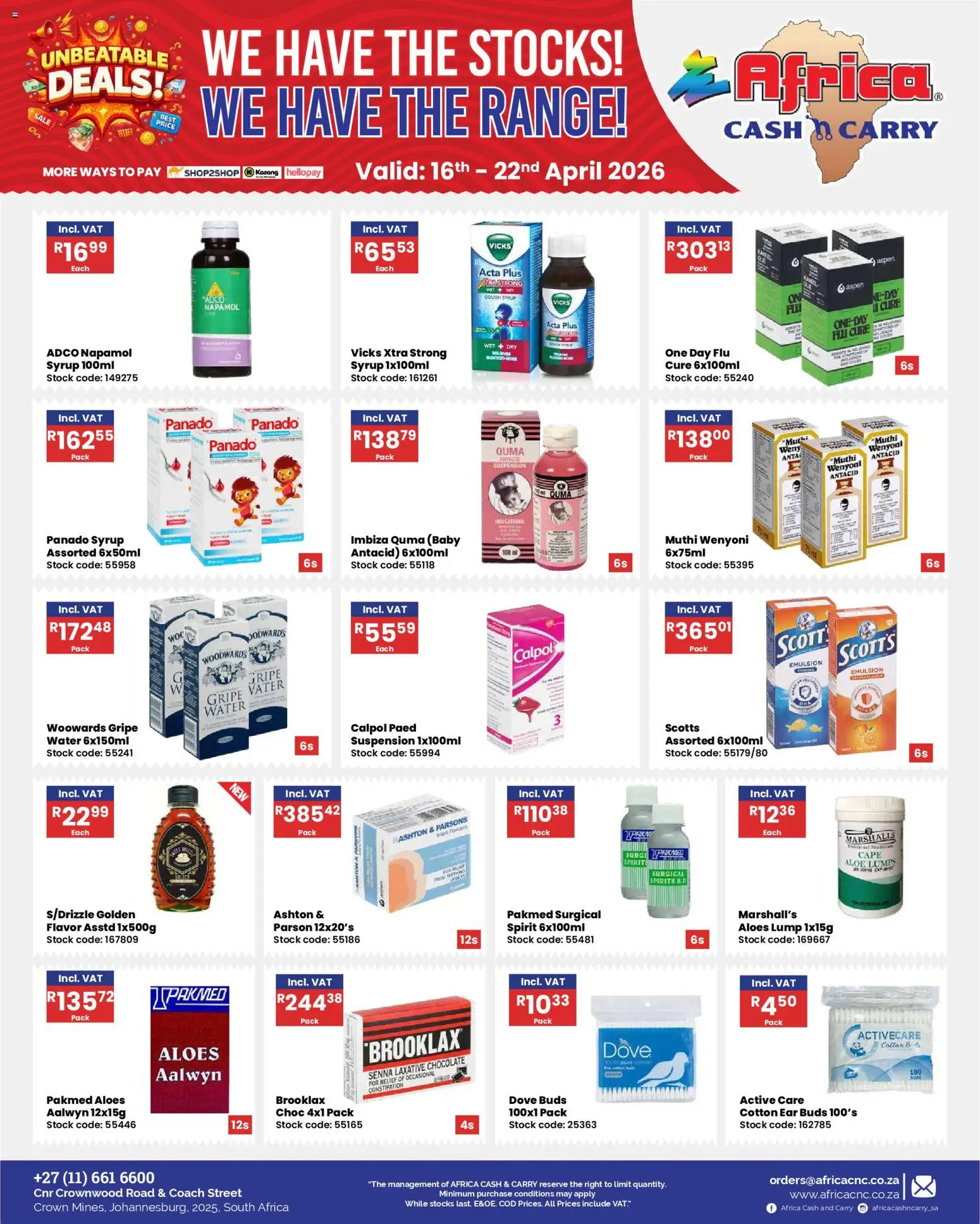 New Africa Cash & Carry catalogue – valid from 16.04.2026 | Page: 9 | Products: Chocolate, Stock, Syrup, Water
