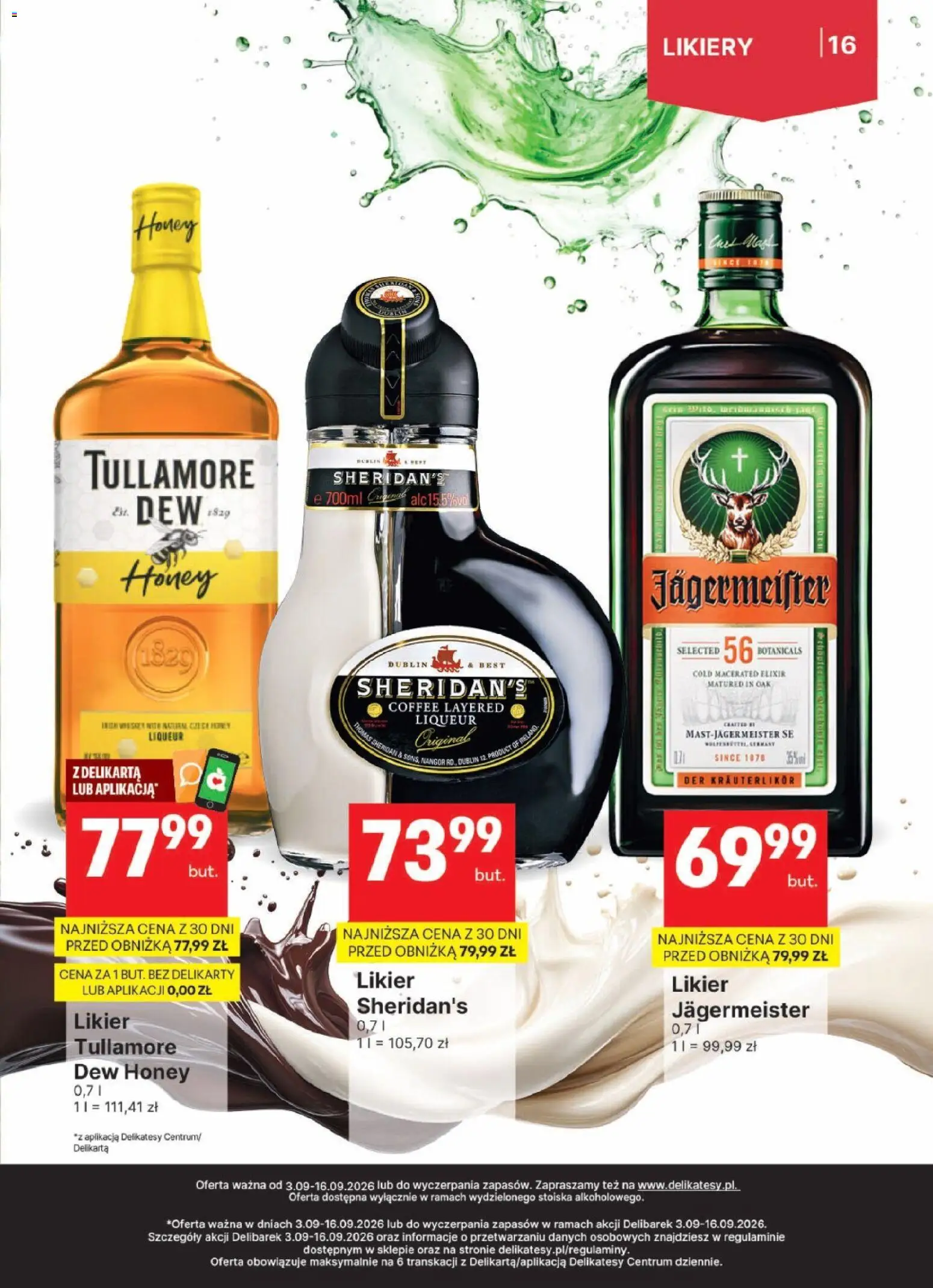Delikatesy Centrum gazetka - DeliBarek od 03.09.2026 | Strona: 16 | Produkty: Sheridan's, Likier Sheridan's, Delikatesy, Jagermeister