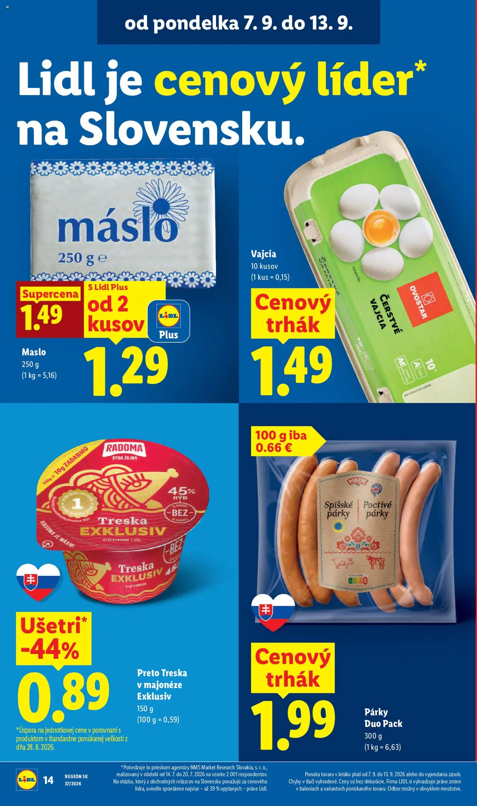 Nové Lidl akcie – leták je platný od 07.09.2026 | Strana: 16 | Produkty: Maslo, Vajcia, Párky, Treska