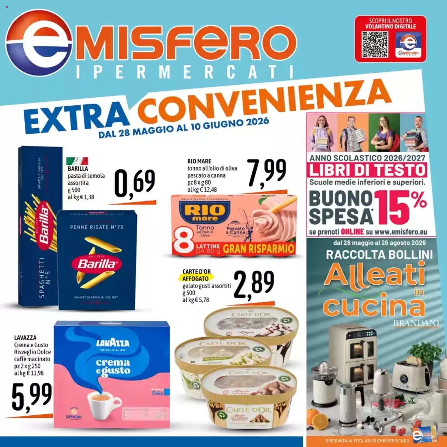 Volantino Emisfero del 28.05.2026 | Pagina: 1 | Prodotti: Crema, Caffè, Pasta, Penne