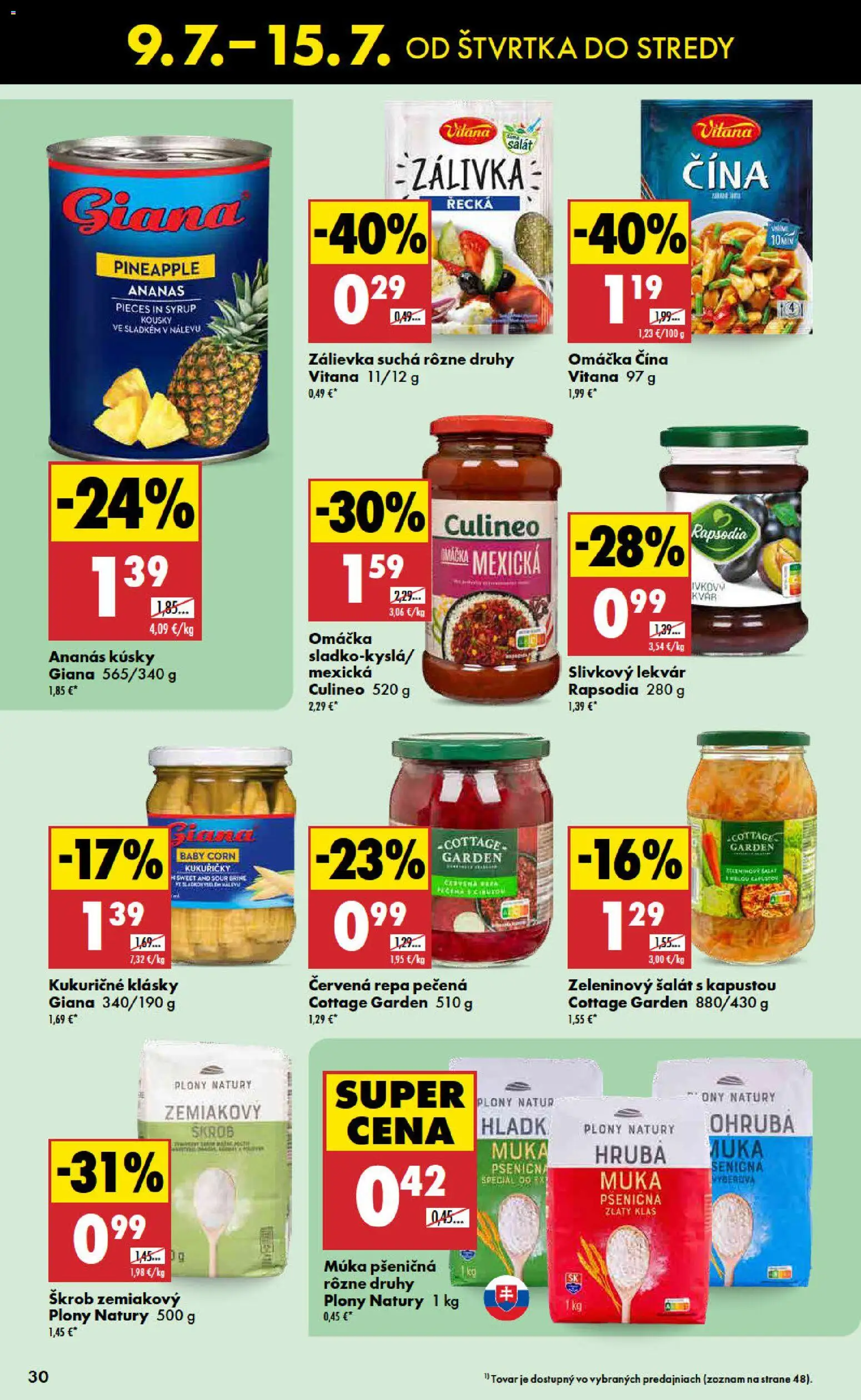 Nové Biedronka akcie – leták je platný od 09.07.2026 | Strana: 30 | Produkty: Zlatý klas, Pšeničná múka, Šalát, Červená repa
