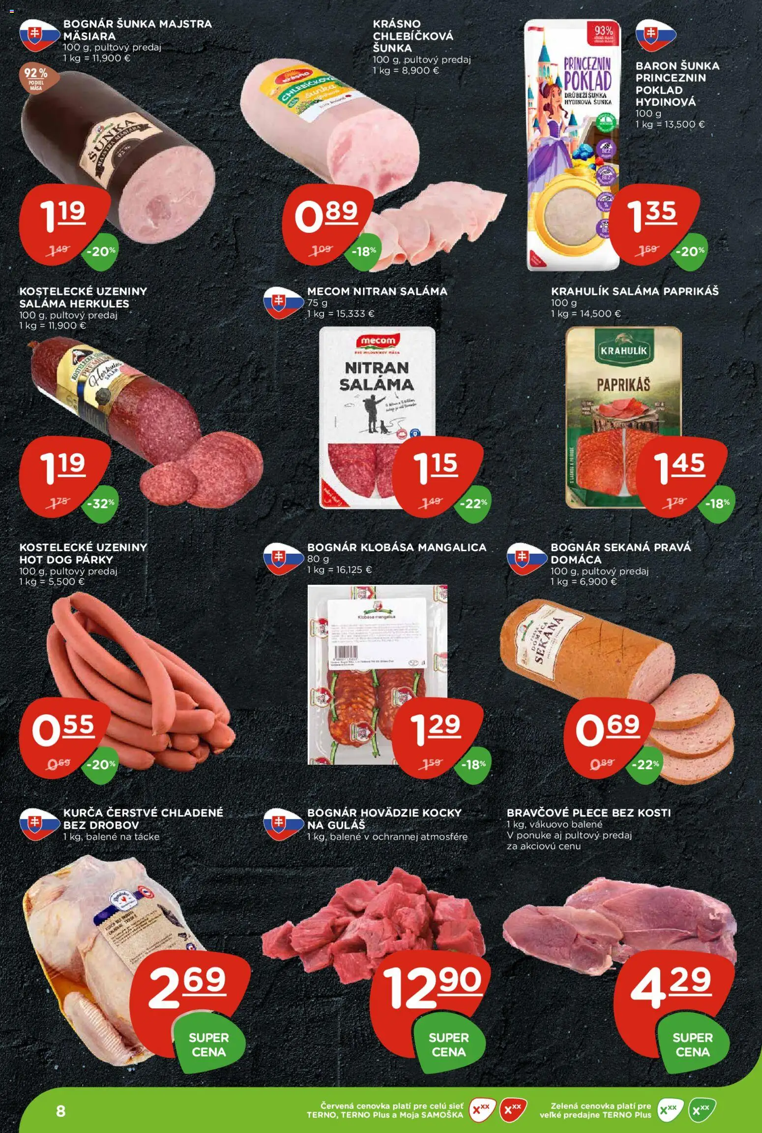 Nové Terno akcie – leták je platný od 06.08.2026 | Strana: 8 | Produkty: Saláma, Šunka, Klobása, Párky