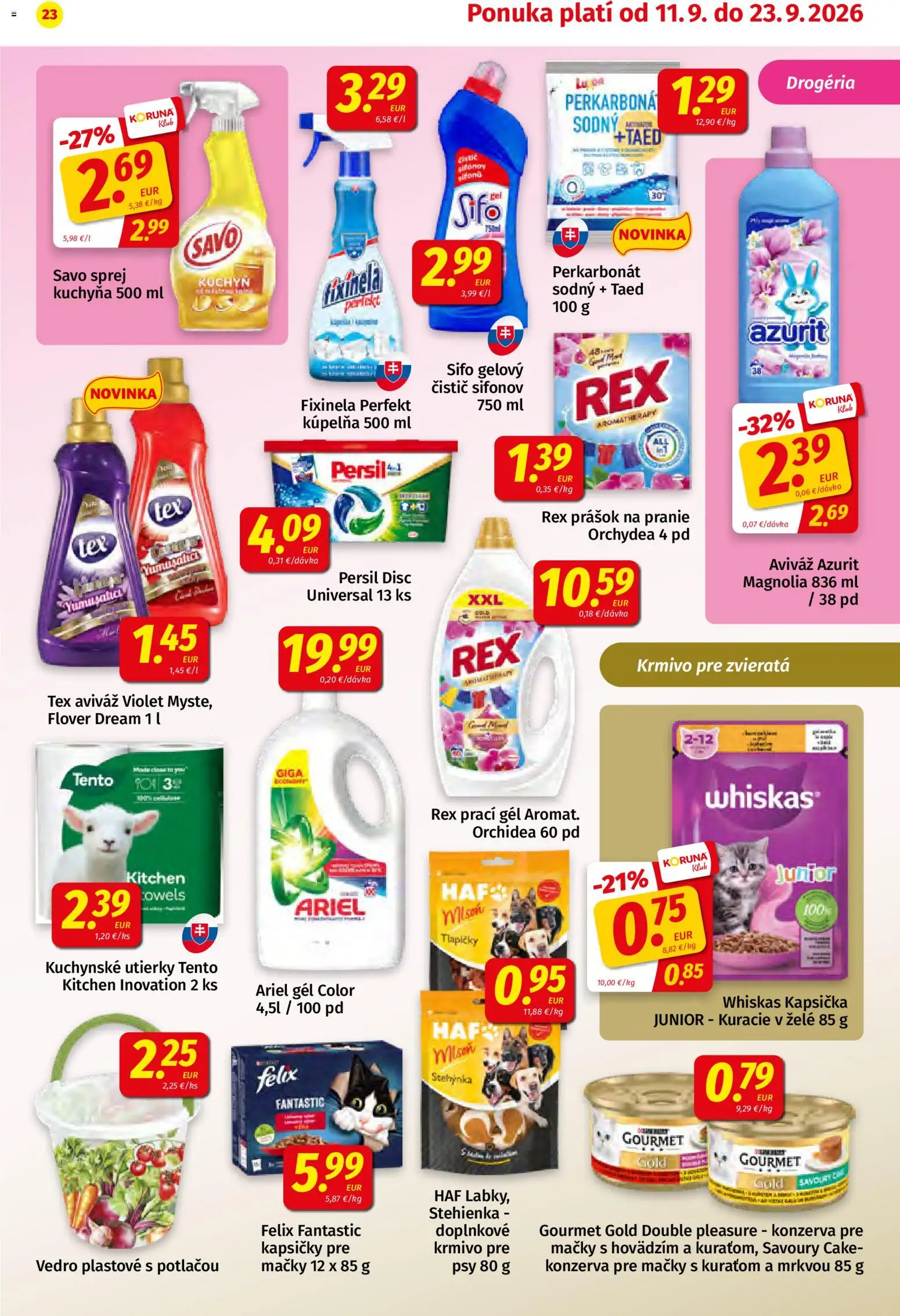 Nové Koruna akcie – leták je platný od 11.09.2026 | Strana: 23 | Produkty: Kuchyňa, Kúpelňa, Savo, Kapsičky