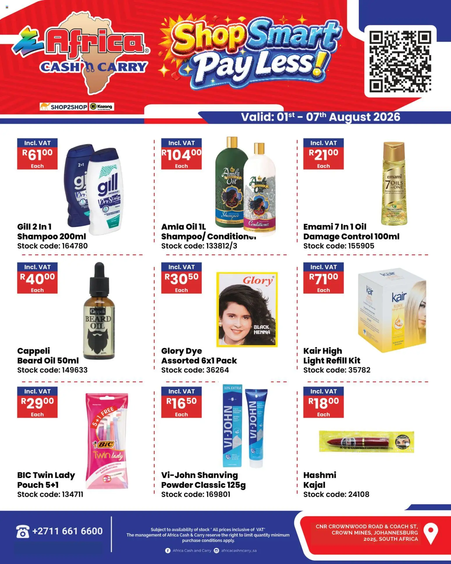 New Africa Cash & Carry catalogue – valid from 01/07/2026 | Page: 1 | Products: Oil, Powder, Shampoo, Stock