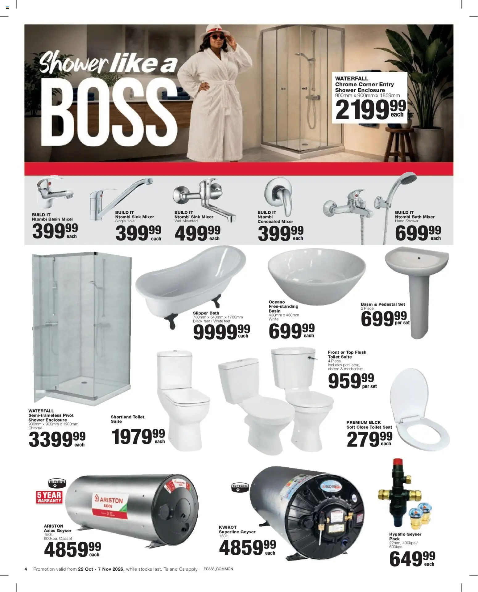New Build It catalogue – valid from 22/10/2026 | Page: 4 | Products: Pedestal, Mixer, Toilet, Toilet seat