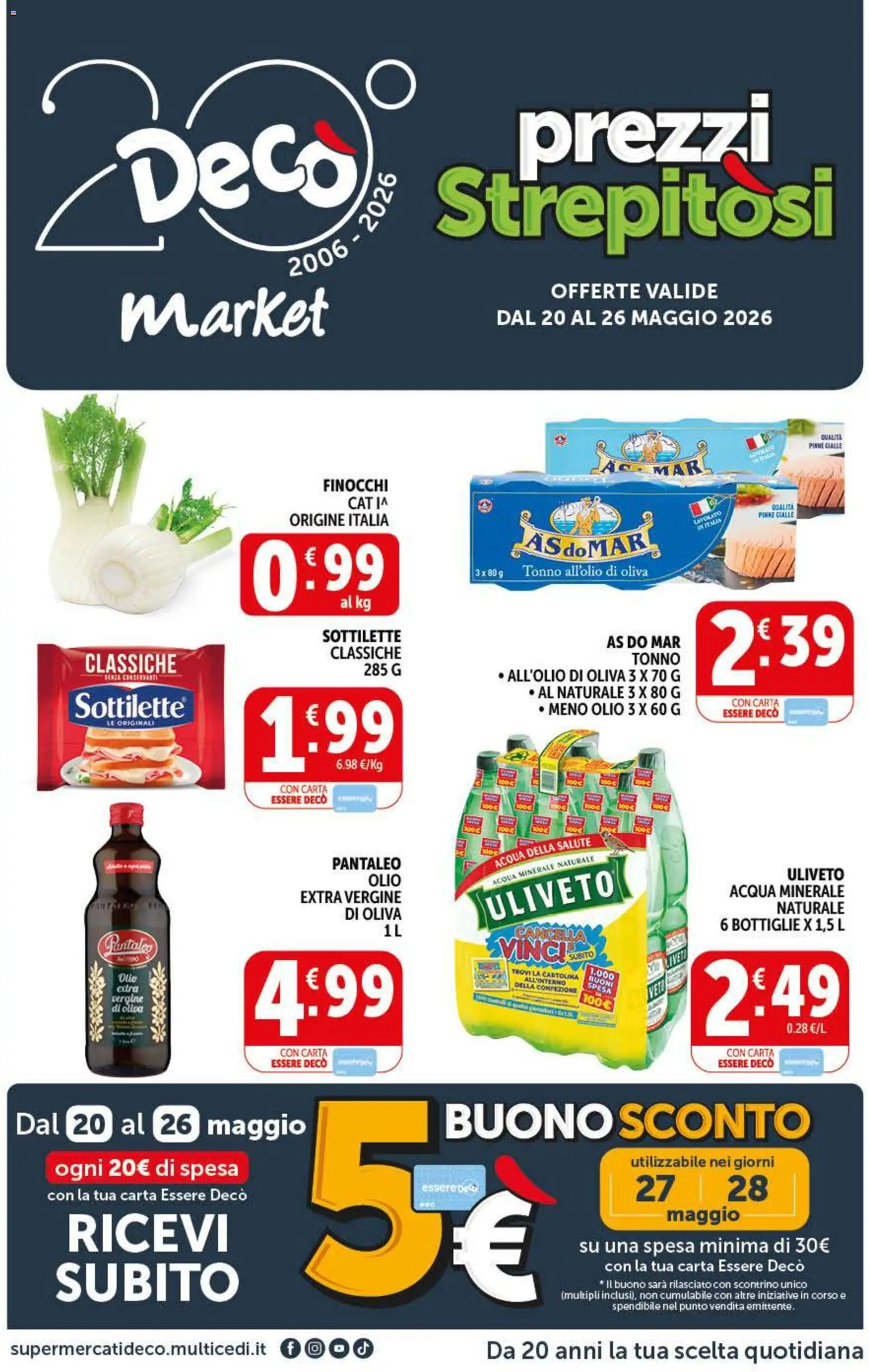 Volantino Decò del 20.05.2026 | Pagina: 1 | Prodotti: Pinne, Tonno, Finocchi, Acqua minerale