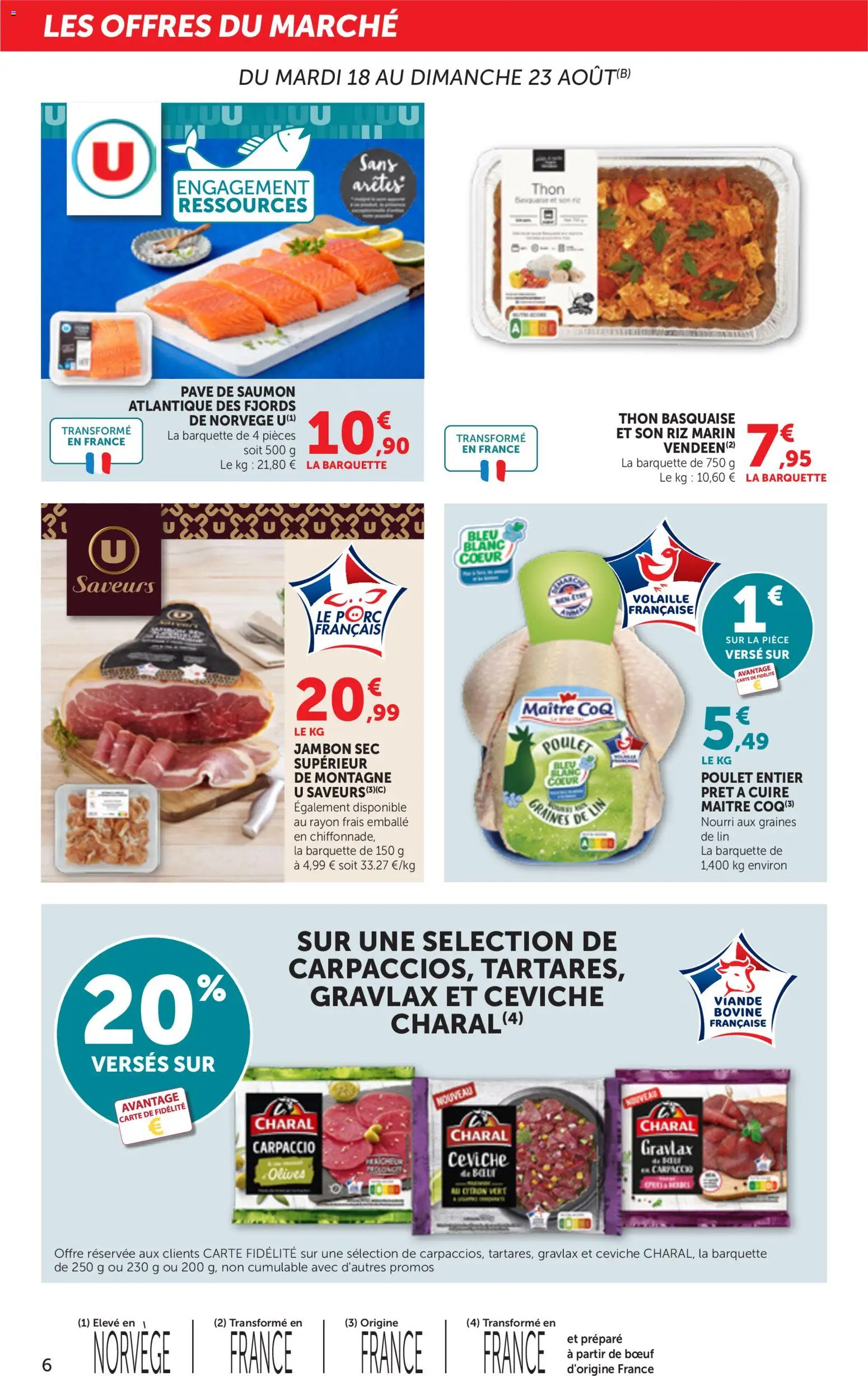 {H1} | Page: 6 | Produits: Pavé de saumon, Poulet, Saumon, Coq