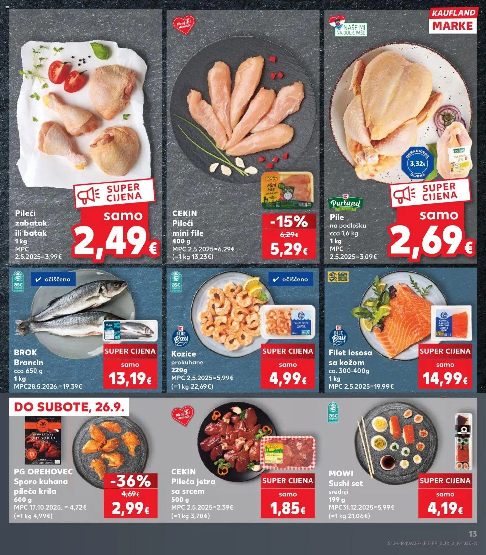 Kaufland katalog | vrijedi od 23.09.2026 | Stranica: 13 | Proizvodi: File, Jetra, Sushi set, Brancin