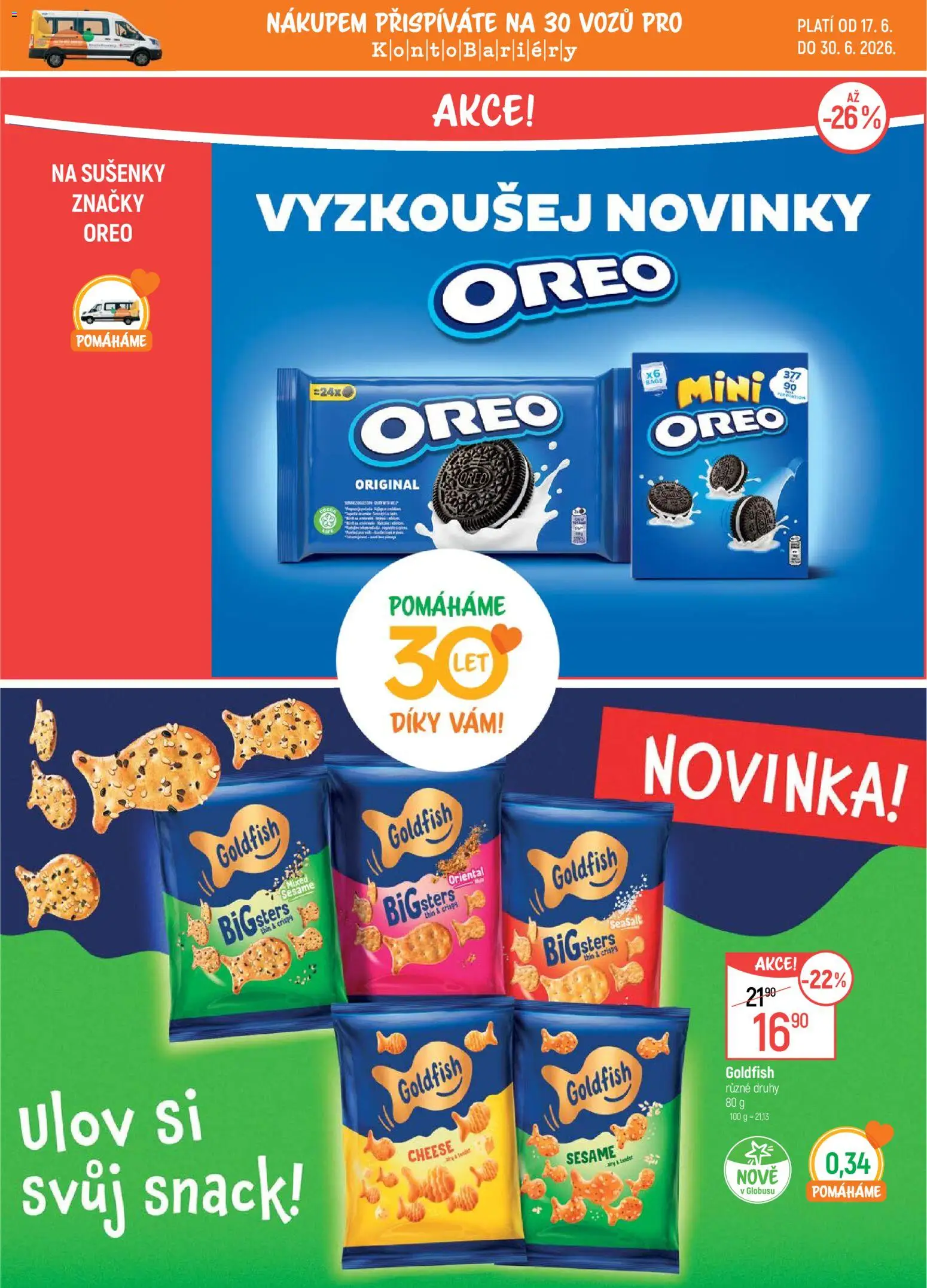 Globus leták - Pomáháme 30 let od 17.06.2026 | Strana: 5 | Produkty: Oreo, Sušenky