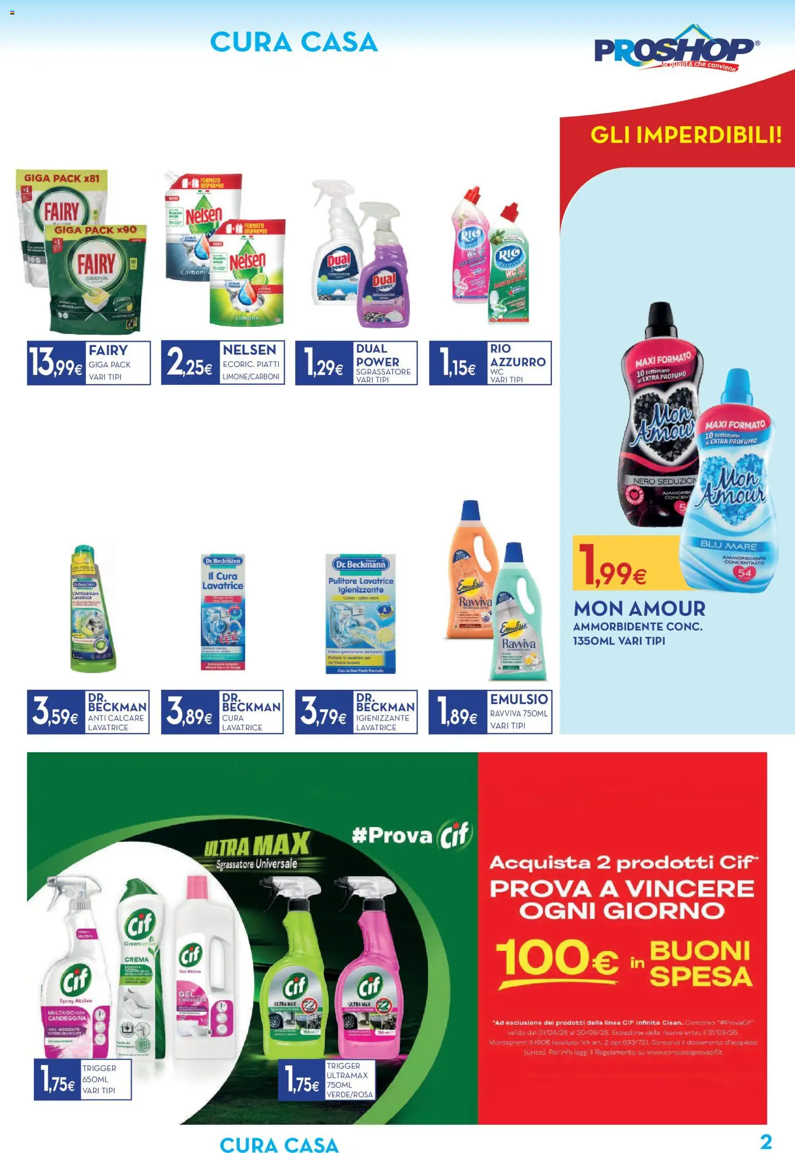 Volantino Proshop del 14.05.2026 | Pagina: 3 | Prodotti: Candeggina, Sgrassatore, Lavatrice, Profumo