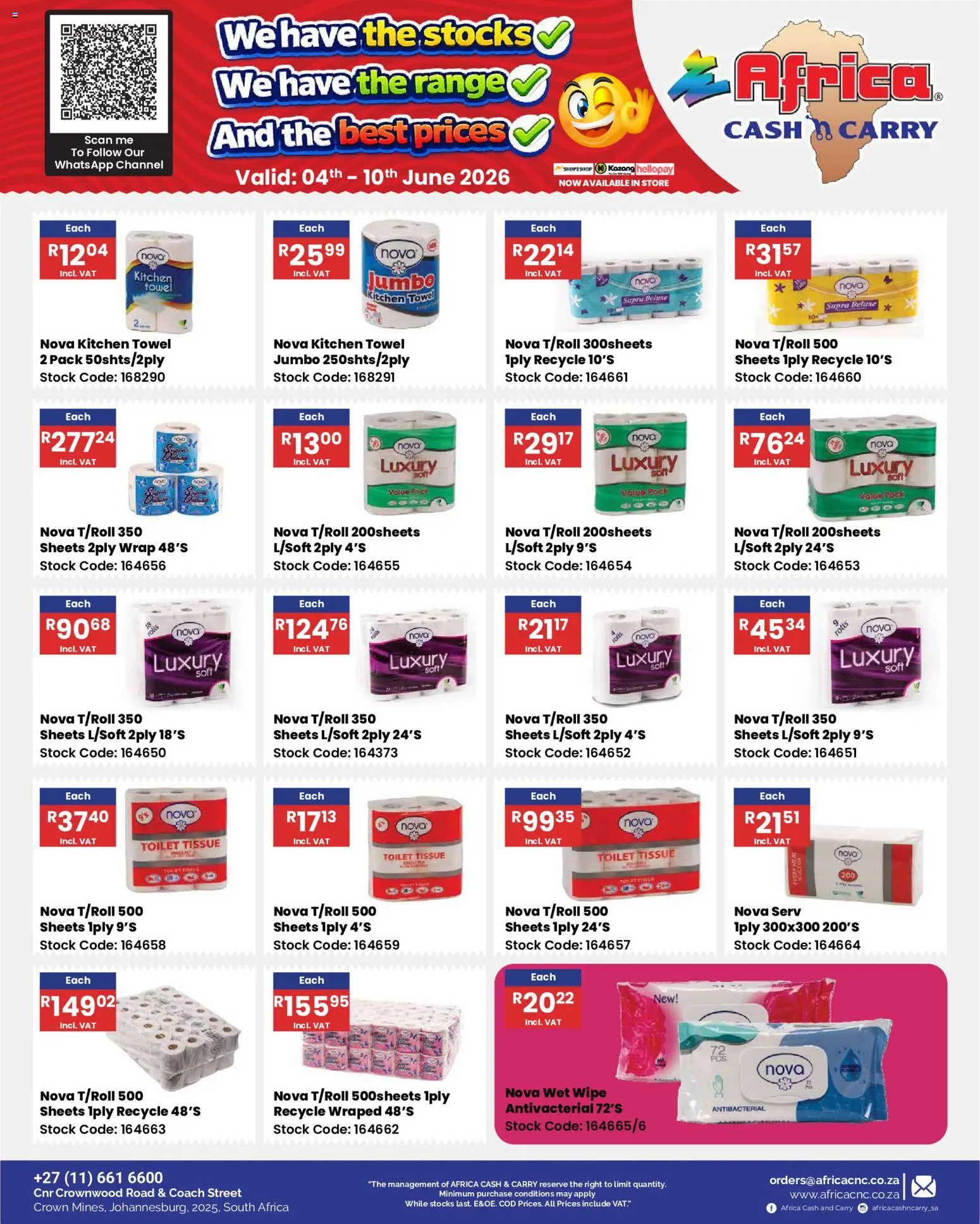 New Africa Cash & Carry catalogue – valid from 04.06.2026 | Page: 56 | Products: Toilet, Towel, Stock