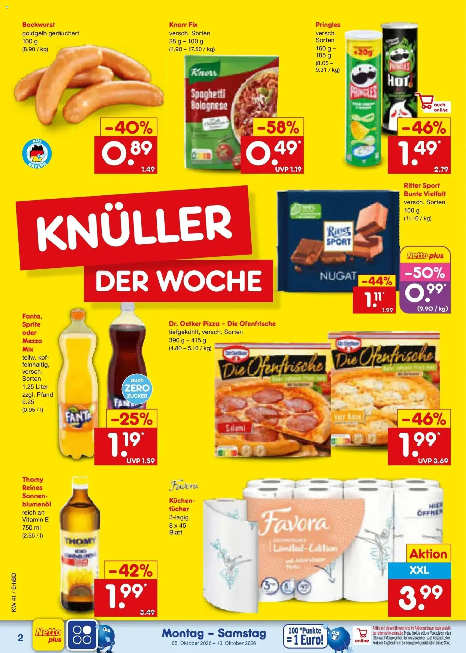 Netto Marken-Discount Prospekt Ergolding – gültig ab 05.10.2026 | Seite: 2 | Produkte: Spaghetti, Ofenfrische, Pizza, Pringles