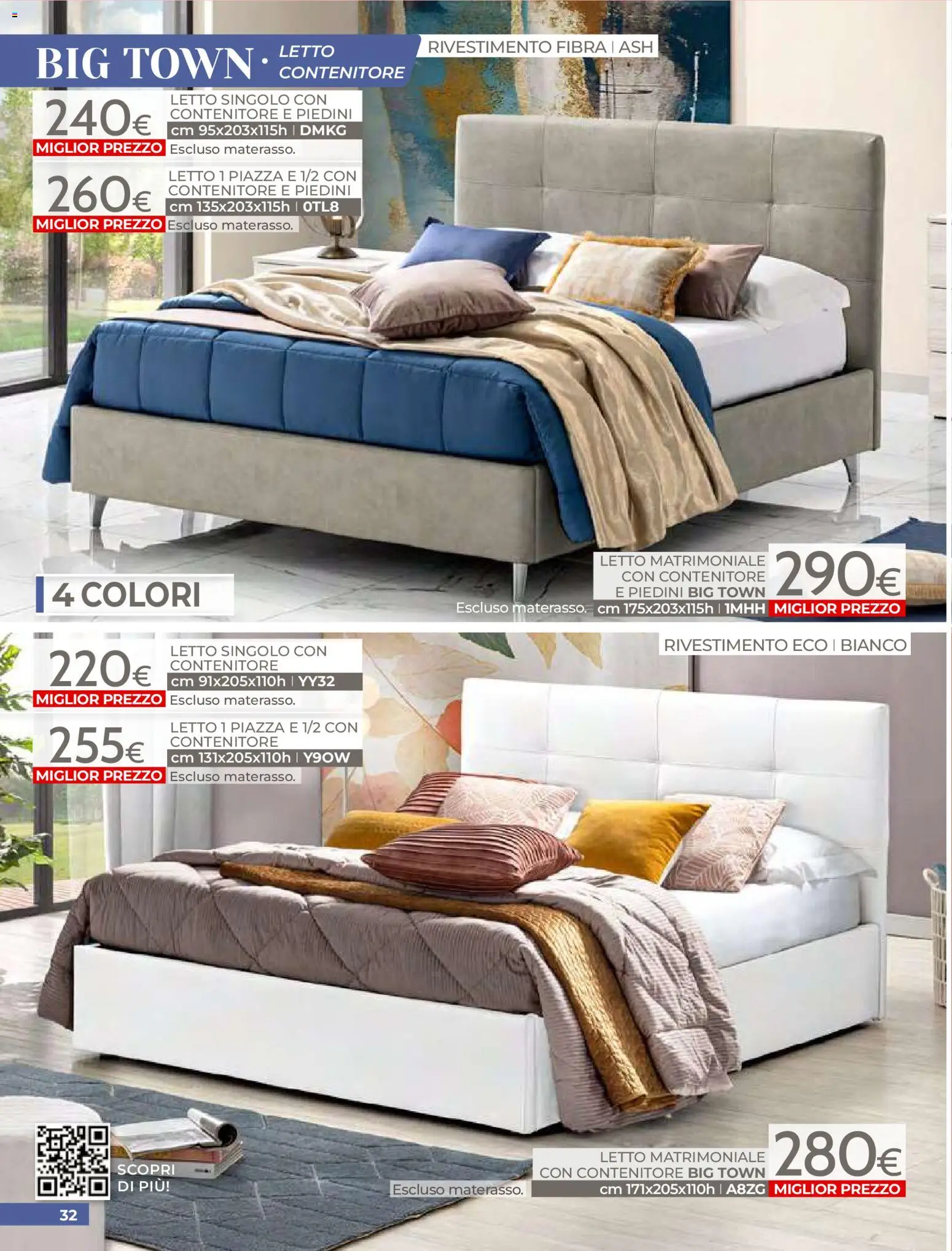 Volantino Mondo Convenienza del 01.04.2026 | Pagina: 34 | Prodotti: Letto matrimoniale, Contenitore, Letto, Materasso
