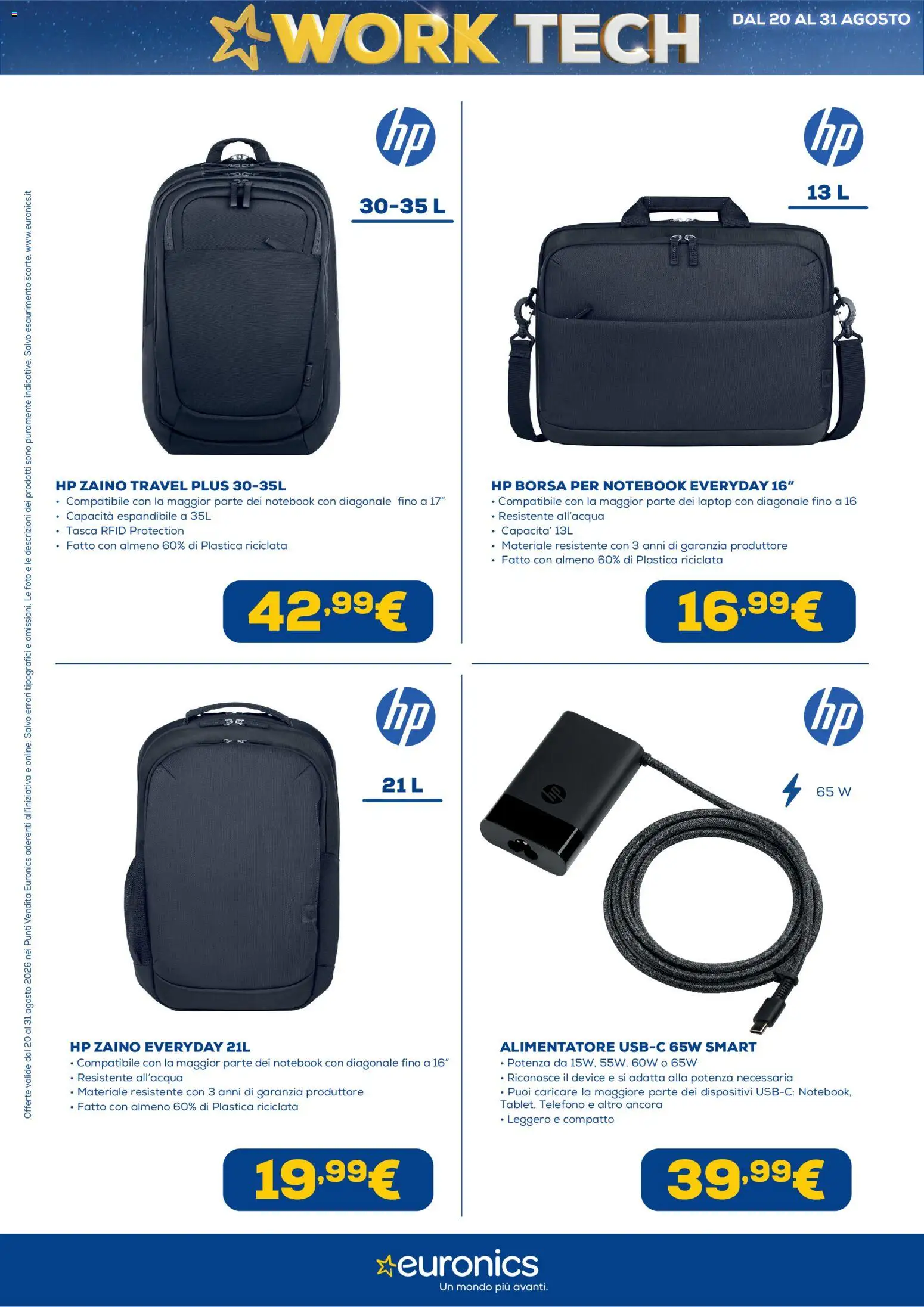 Volantino Euronics del 20/08/2026 | Pagina: 20 | Prodotti: Notebook, Zaino, Laptop, Borsa