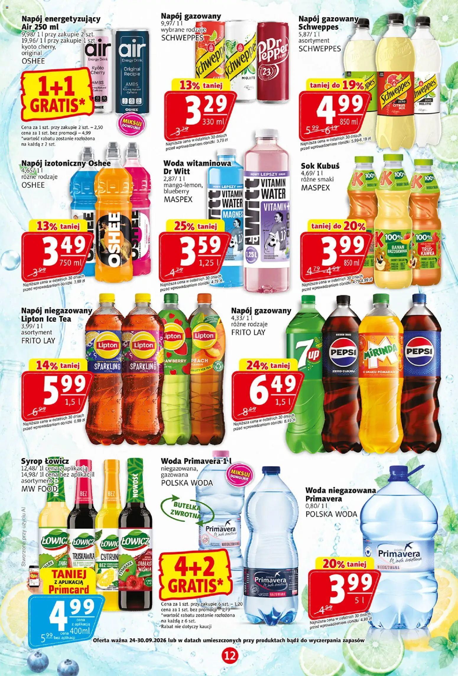 Prim Market gazetka od 24.09.2026 | Strona: 12 | Produkty: Brzoskwinia, Syrop, Ice Tea, Pepsi