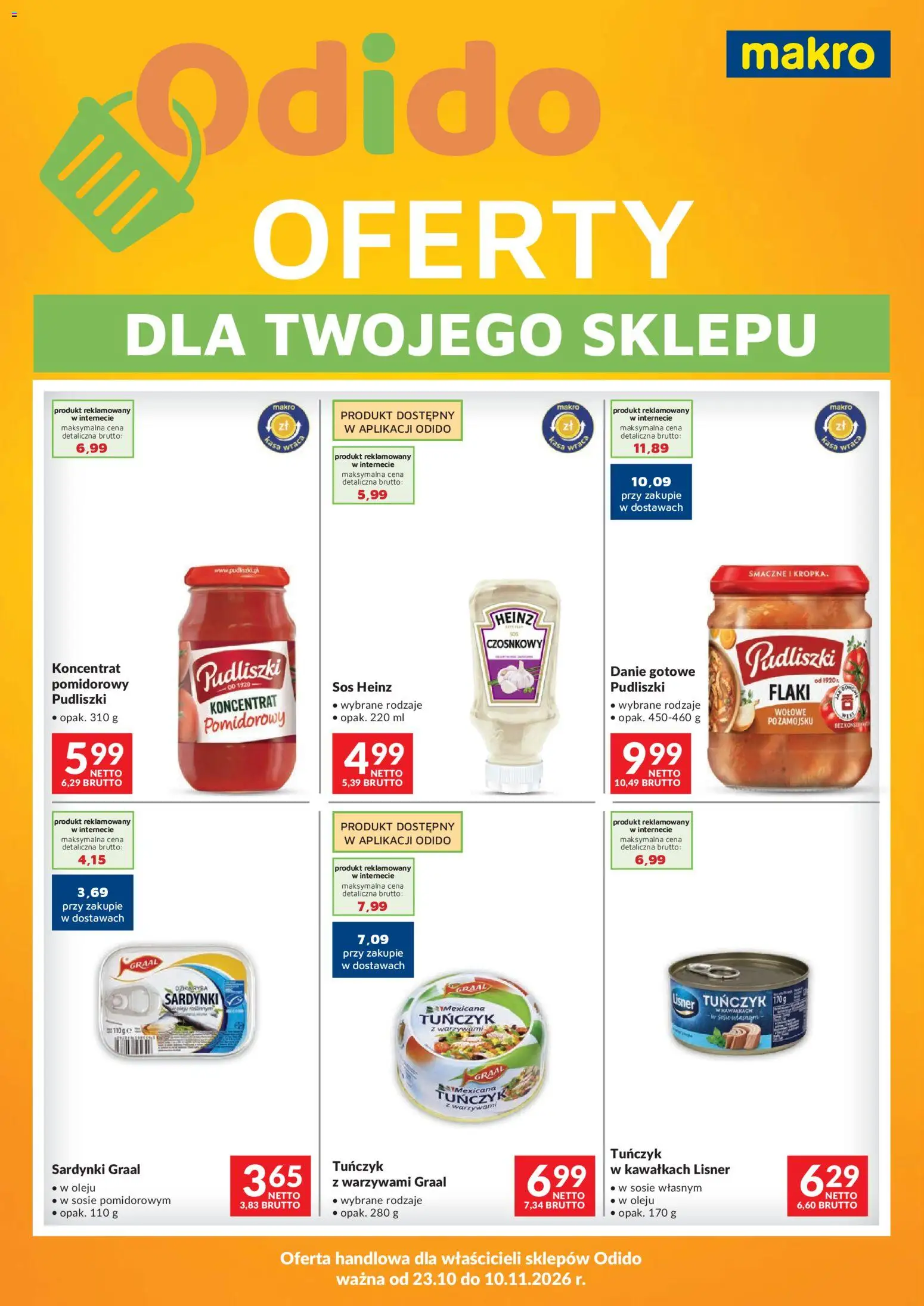 Makro gazetka - Odido od 23.10.2026 | Strona: 1 | Produkty: Tuńczyk z warzywami, Koncentrat pomidorowy, Tuńczyk, Sos