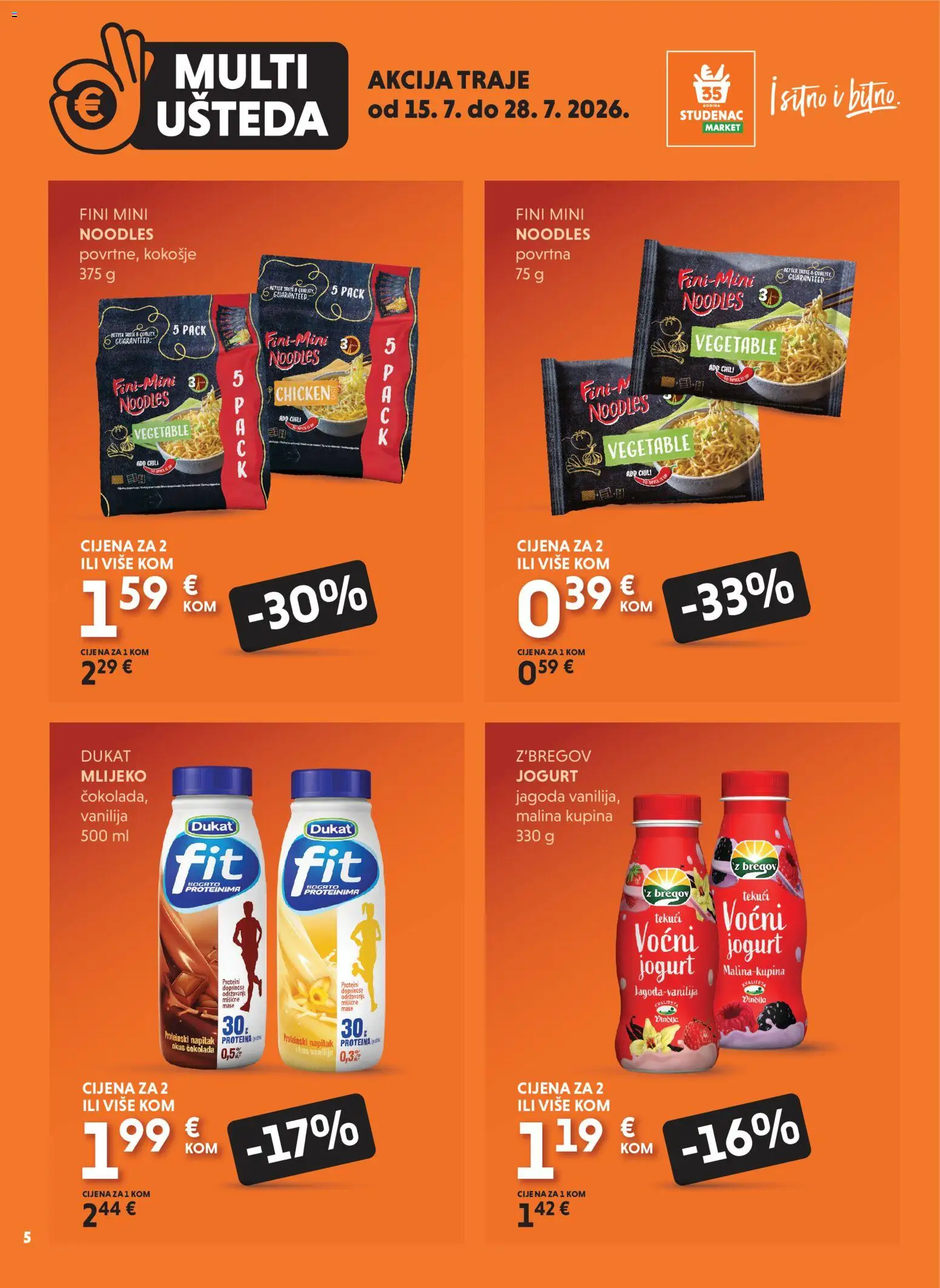 Studenac katalog | vrijedi od 15.07.2026 | Stranica: 5 | Proizvodi: Mlijeko, Jogurt, Čokolada