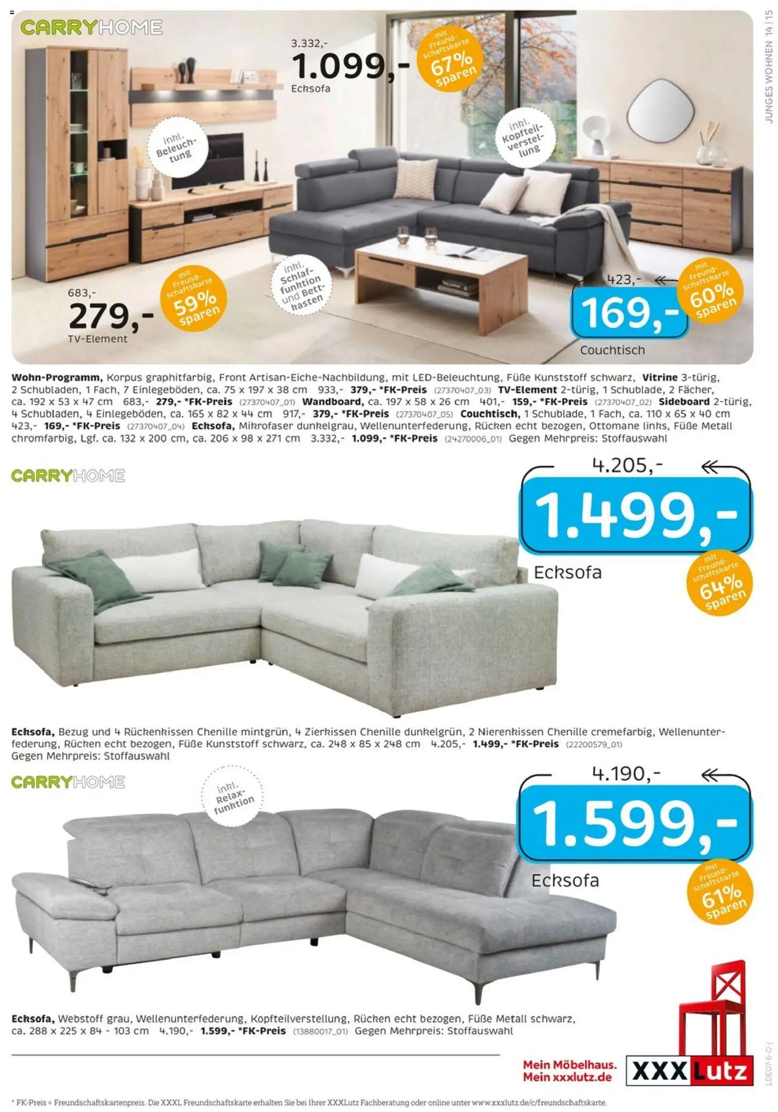 XXXLutz Junges Wohnen – gültig ab 27.06.2026 | Seite: 15 | Produkte: Sideboard, Ecksofa, Bett, Vitrine