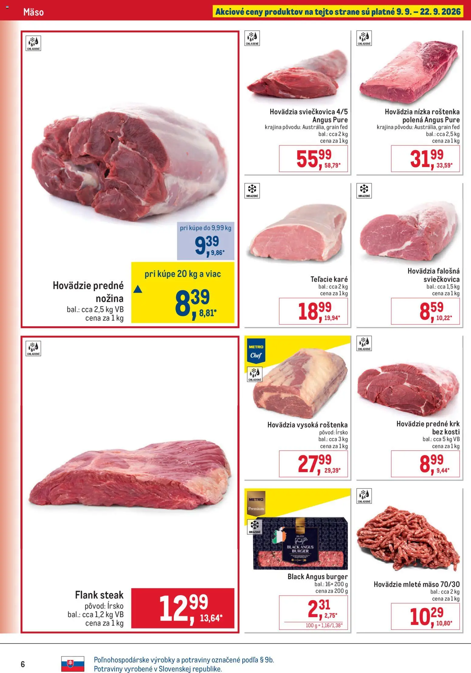 Nové Metro akcie – leták je platný od 09.09.2026 | Strana: 6 | Produkty: Mäso, Mleté mäso, Roštenka, Hovädzie predné