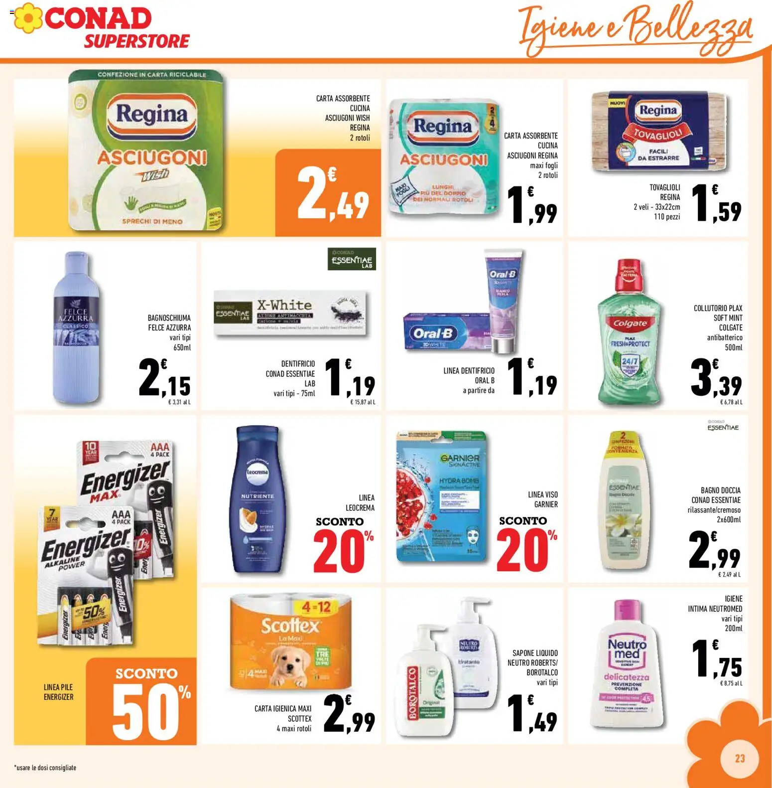 Volantino Conad del 01/07/2026 | Pagina: 23 | Prodotti: Sapone, Bagnoschiuma, Bagno, Doccia