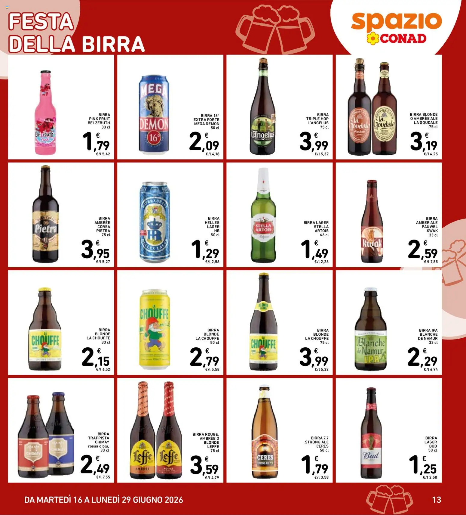 Volantino Spazio Conad del 16.06.2026 | Pagina: 13 | Prodotti: Birra, Ceres