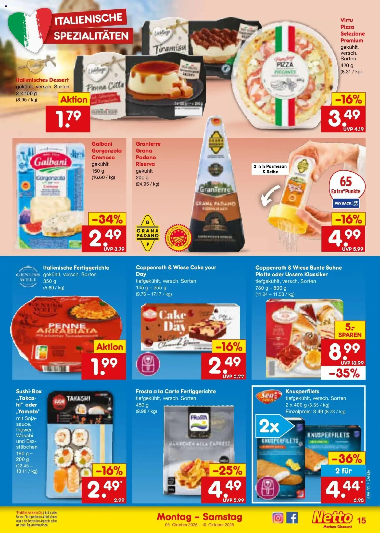 Netto Marken-Discount Prospekt Stuttgart (ab 05.10.2026) » Angebote | Seite: 15 | Produkte: Spezialitäten, Fertiggerichte, Pizza, Sahne