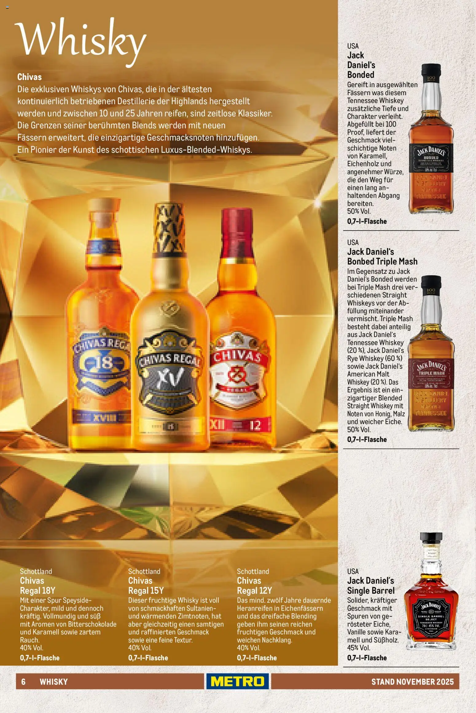 Metro - Spirituosen Sortiment – gültig ab 01.12.2025 | Seite: 6 | Produkte: Whisky, Jack Daniel's, Mantel, Whiskey