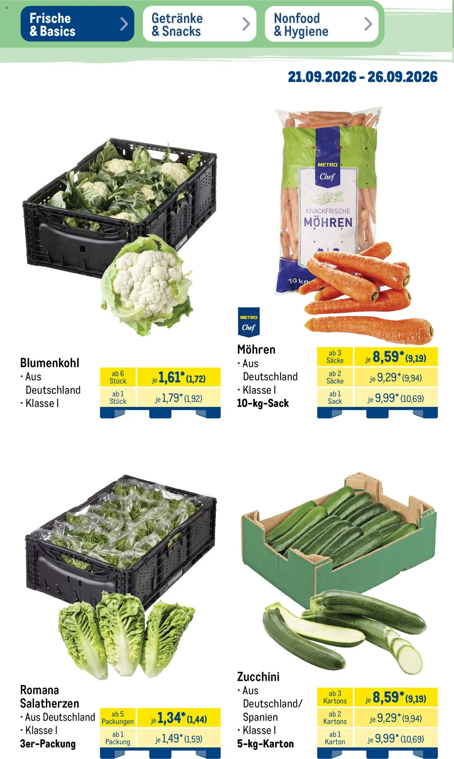 Metro Prospekt – gültig ab 21.09.2026 | Seite: 10 | Produkte: Mohren, Blumenkohl, Zucchini