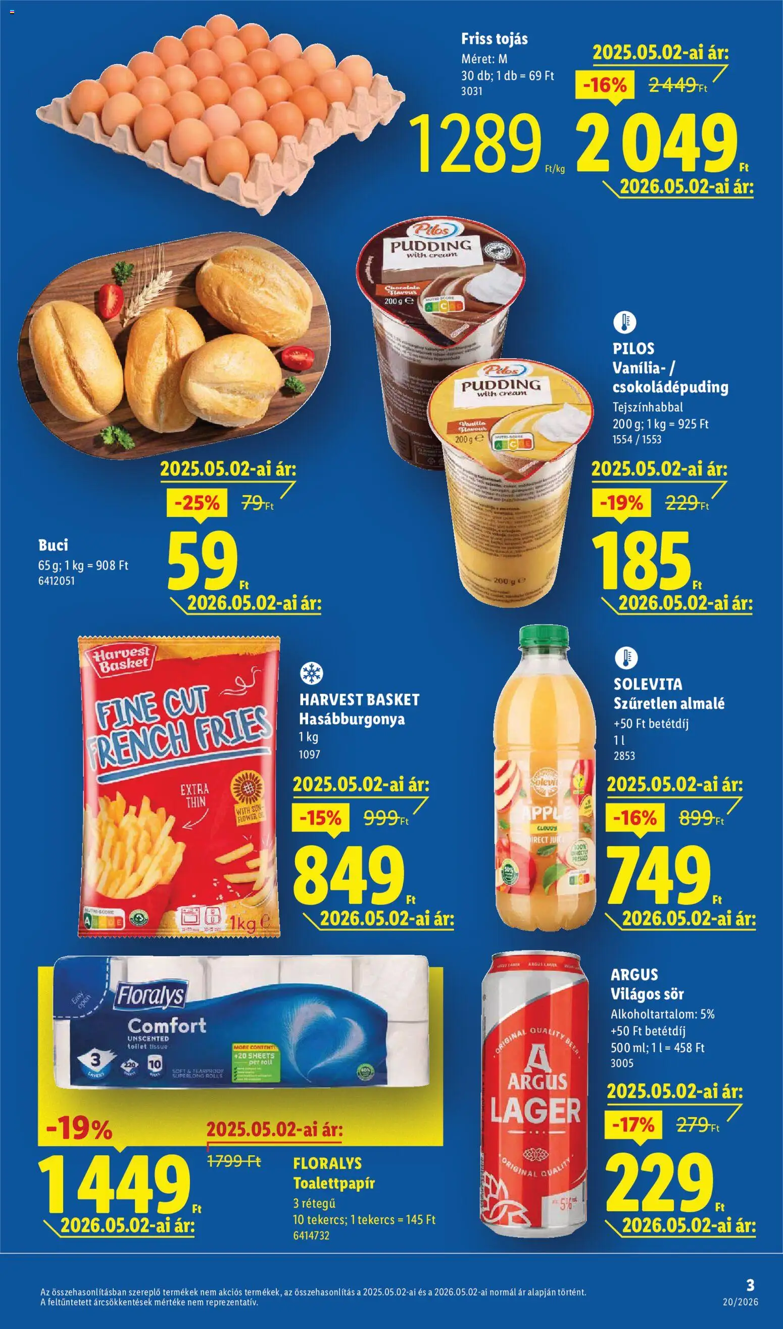 Lidl akciós ujság - amely érvényes a következő dátumtól: 14.05.2026 | Oldal: 3 | Termékek: Tojás, Sör, Hasábburgonya, Almalé