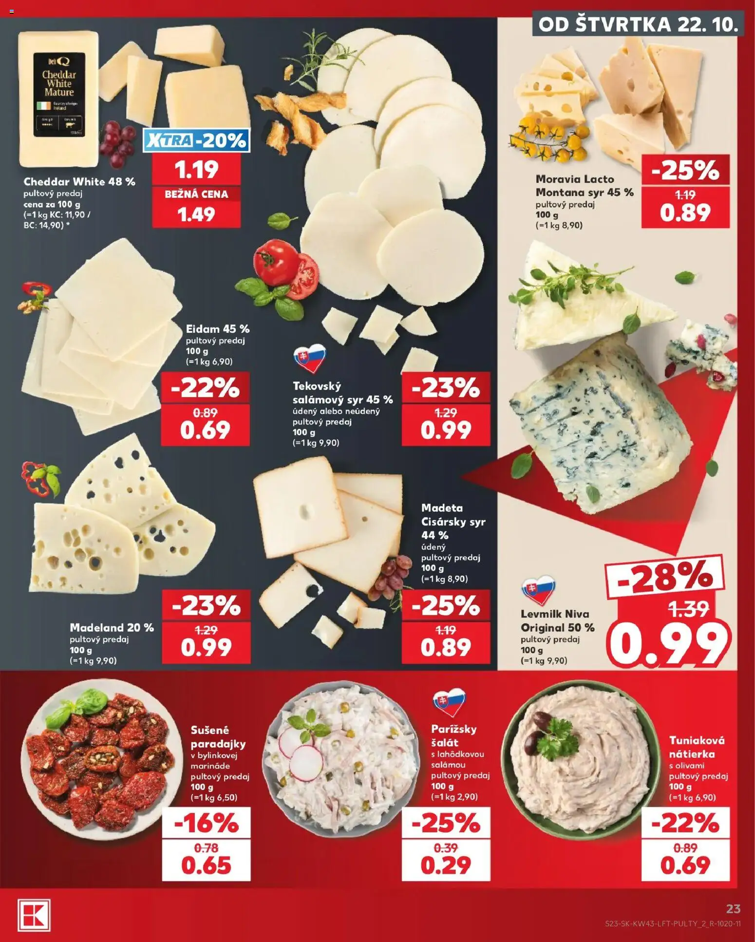 Nové Kaufland akcie – leták je platný od 22.10.2026 | Strana: 23 | Produkty: Syr, Paradajky, Cheddar, Niva