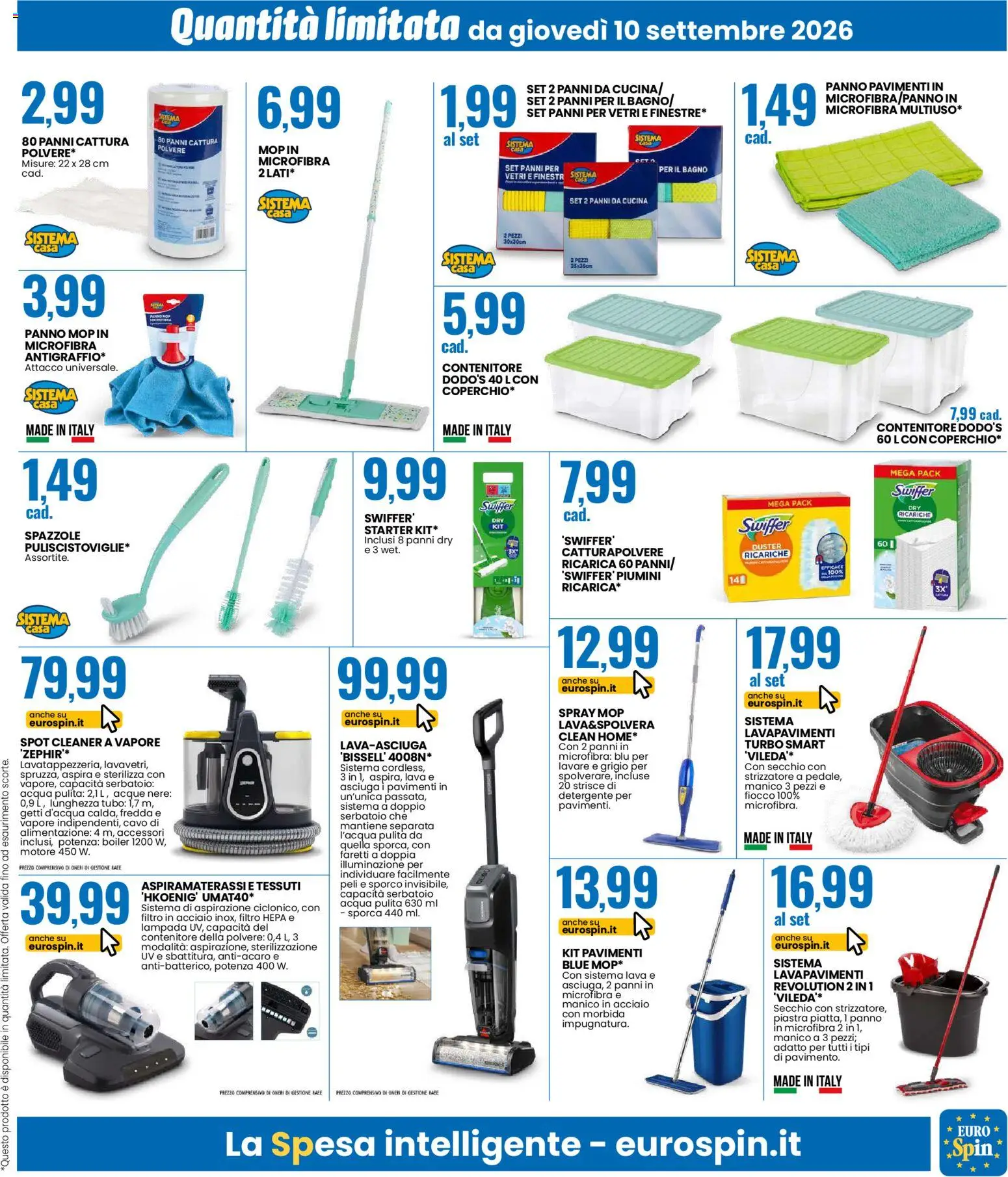 Volantino Eurospin del 10/09/2026 | Pagina: 15 | Prodotti: Filtro HEPA, Cavo, Contenitore, Lampada