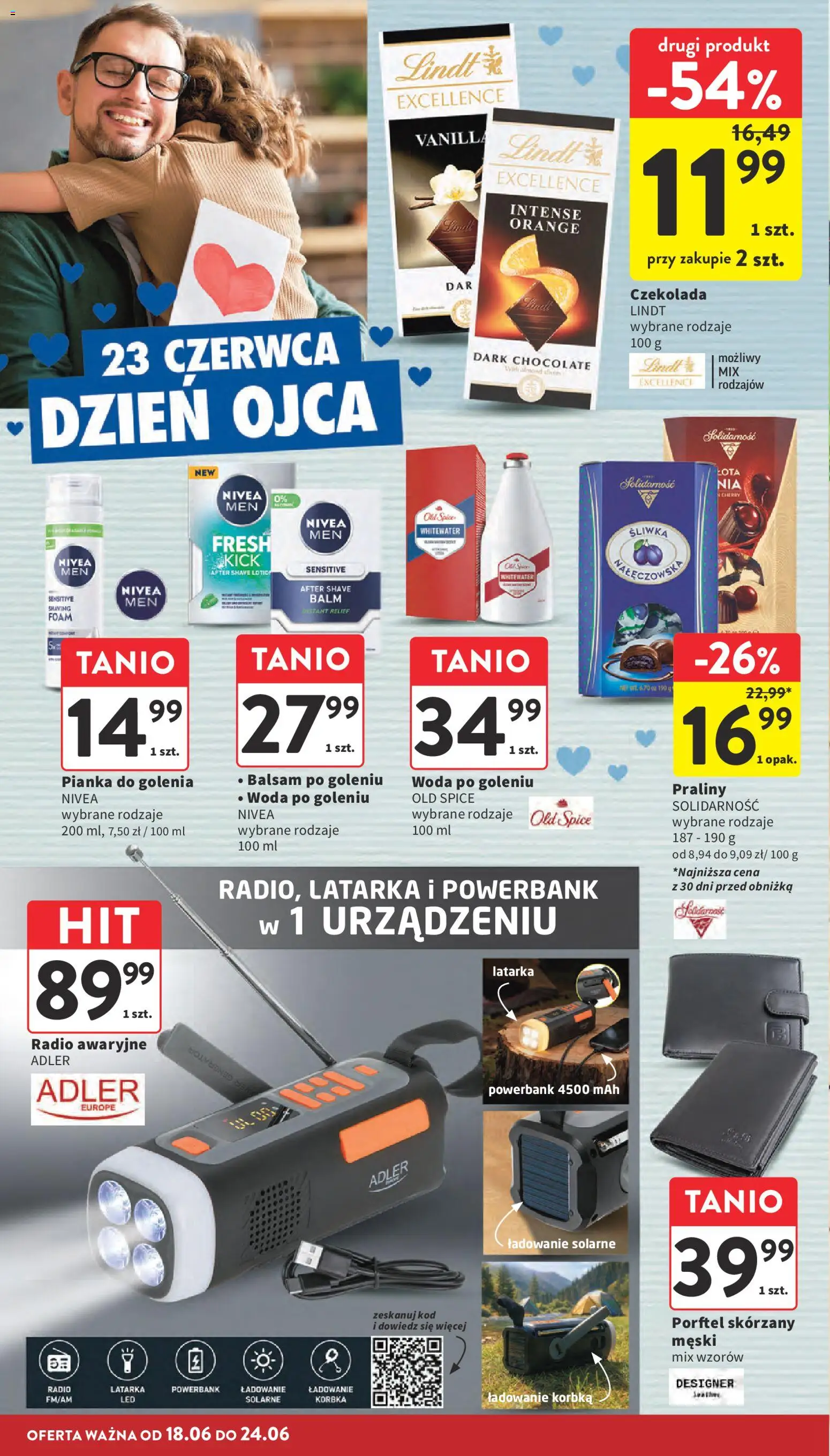 Intermarche gazetka od 18.06.2026 | Strona: 6 | Produkty: Czekolada lindt, Powerbank, Balsam po goleniu, Lotion