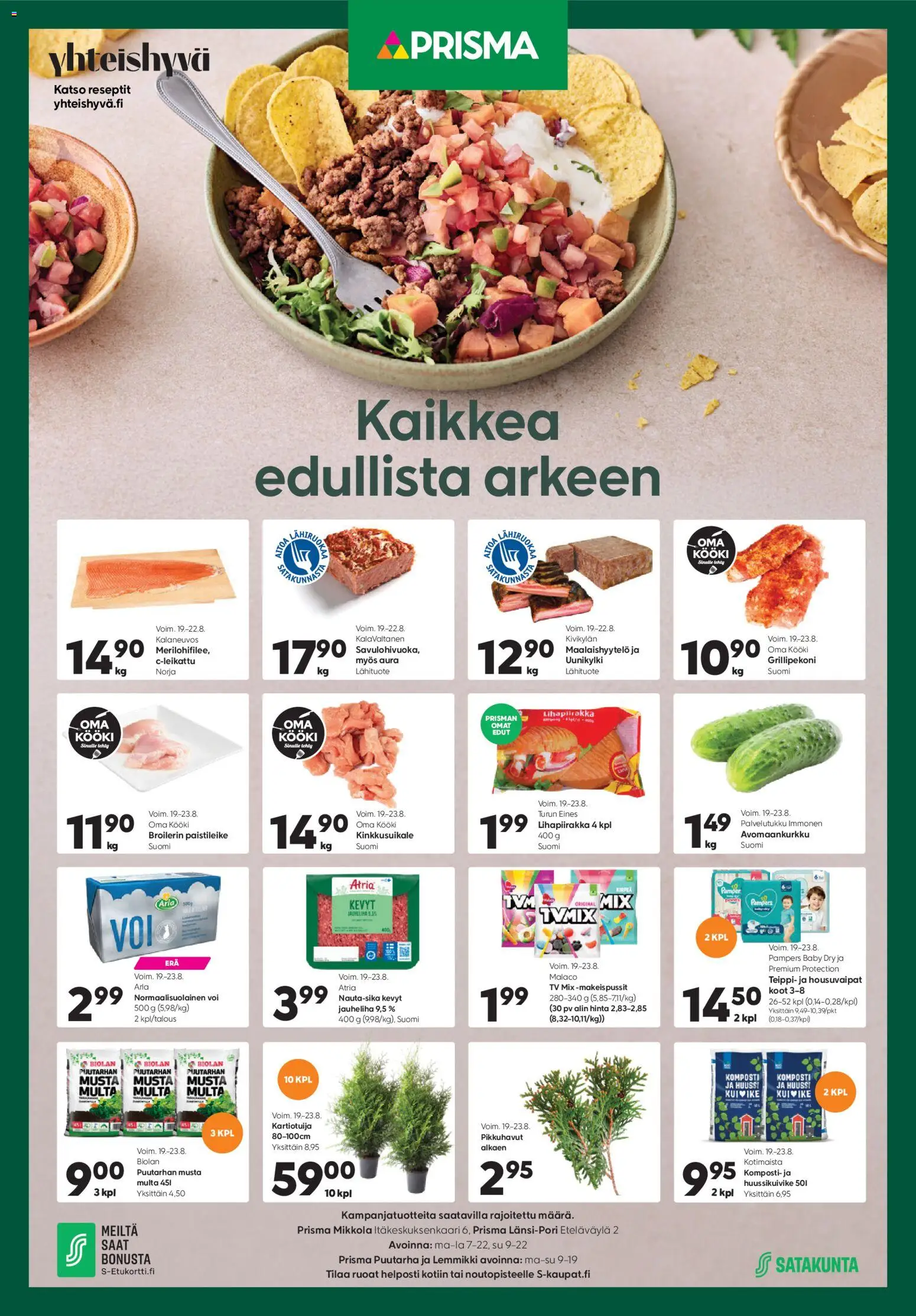 Prisma - Kaikkea edullista arkeen – voimassa 19/08/2026 alkaen | Sivu: 1 | Tuotteet: Jauheliha, Makeispussit, Multa, TV