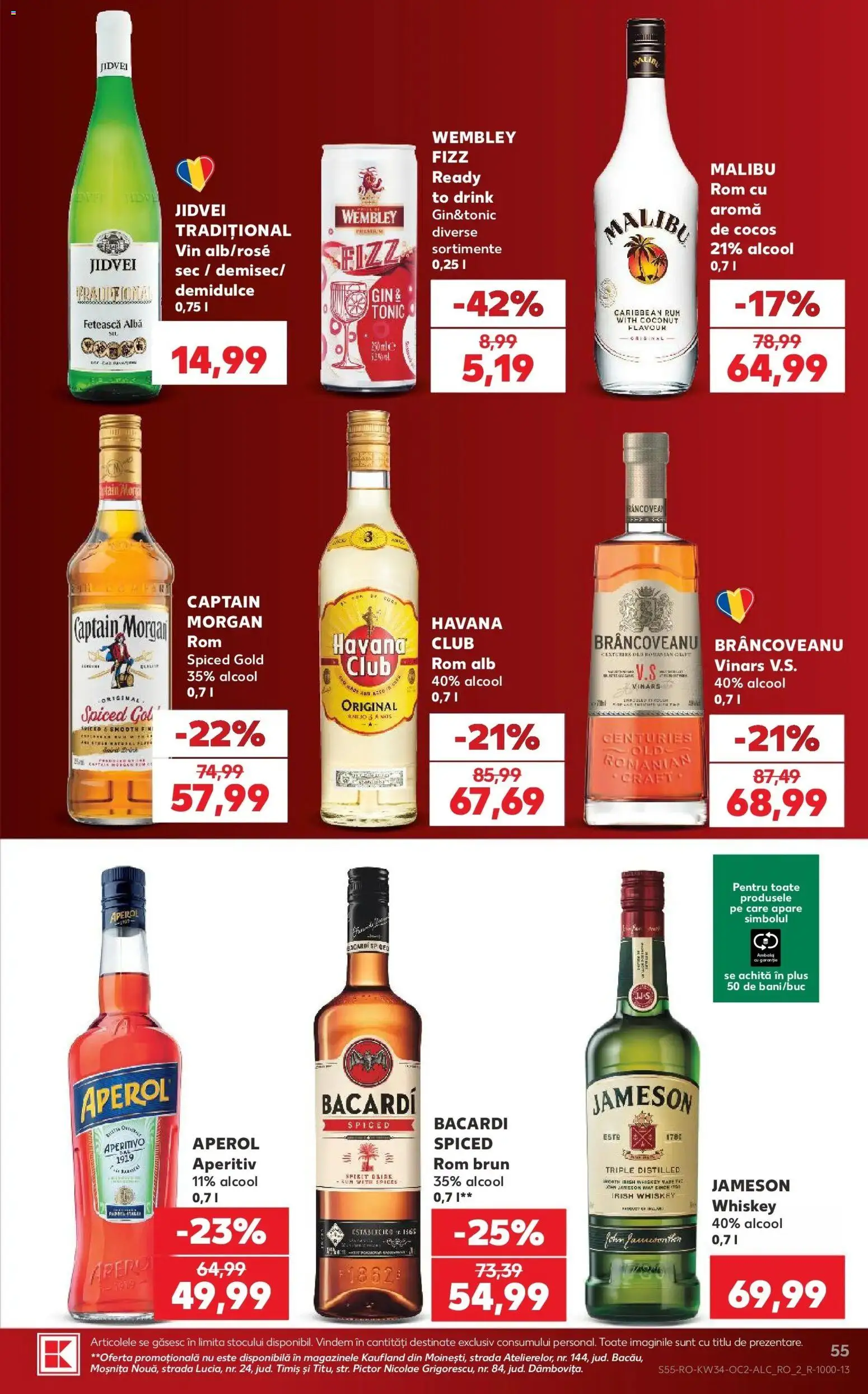 Kaufland Craiova 19.08.2026 - Revista si Oferta | Pagină: 55 | Produse: Malibu, Jameson, Vin, Plus