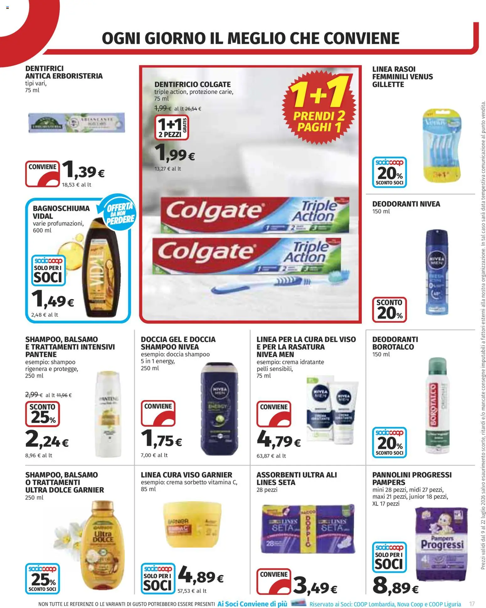 Volantino COOP del 09/07/2026 | Pagina: 17 | Prodotti: Crema, Bagnoschiuma, Pampers, Doccia