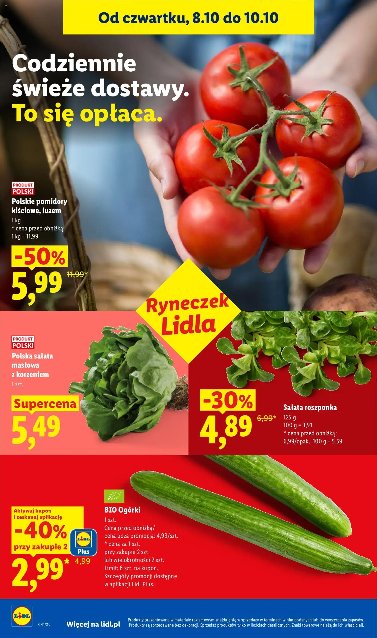 Lidl gazetka od 08.10.2026 | Strona: 44 | Produkty: Sałata, Roszponka, Pomidory, Ogórki