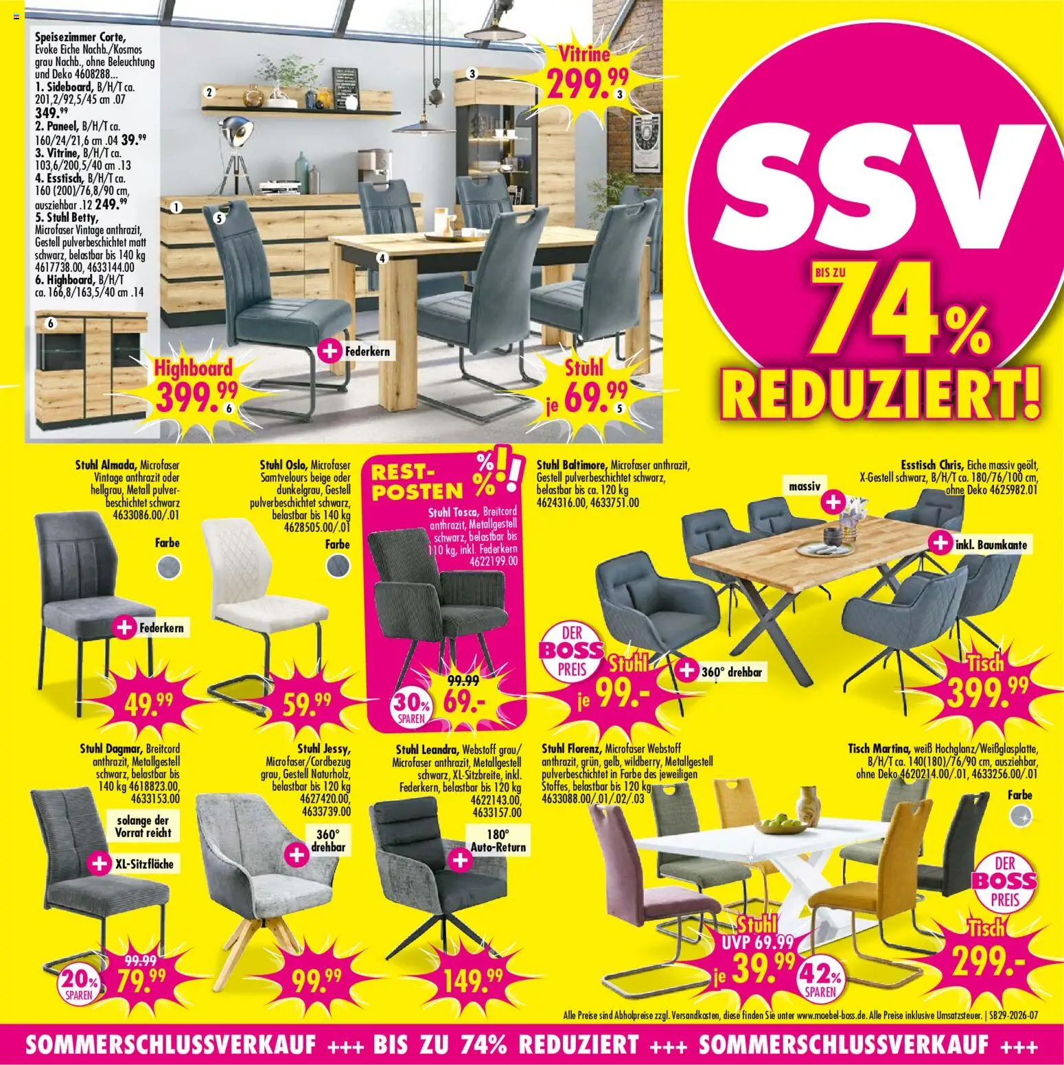 SB Möbel Boss Prospekt – gültig ab 11.07.2026 | Seite: 7 | Produkte: HIghboard, Esstisch, Tisch, Stuhl