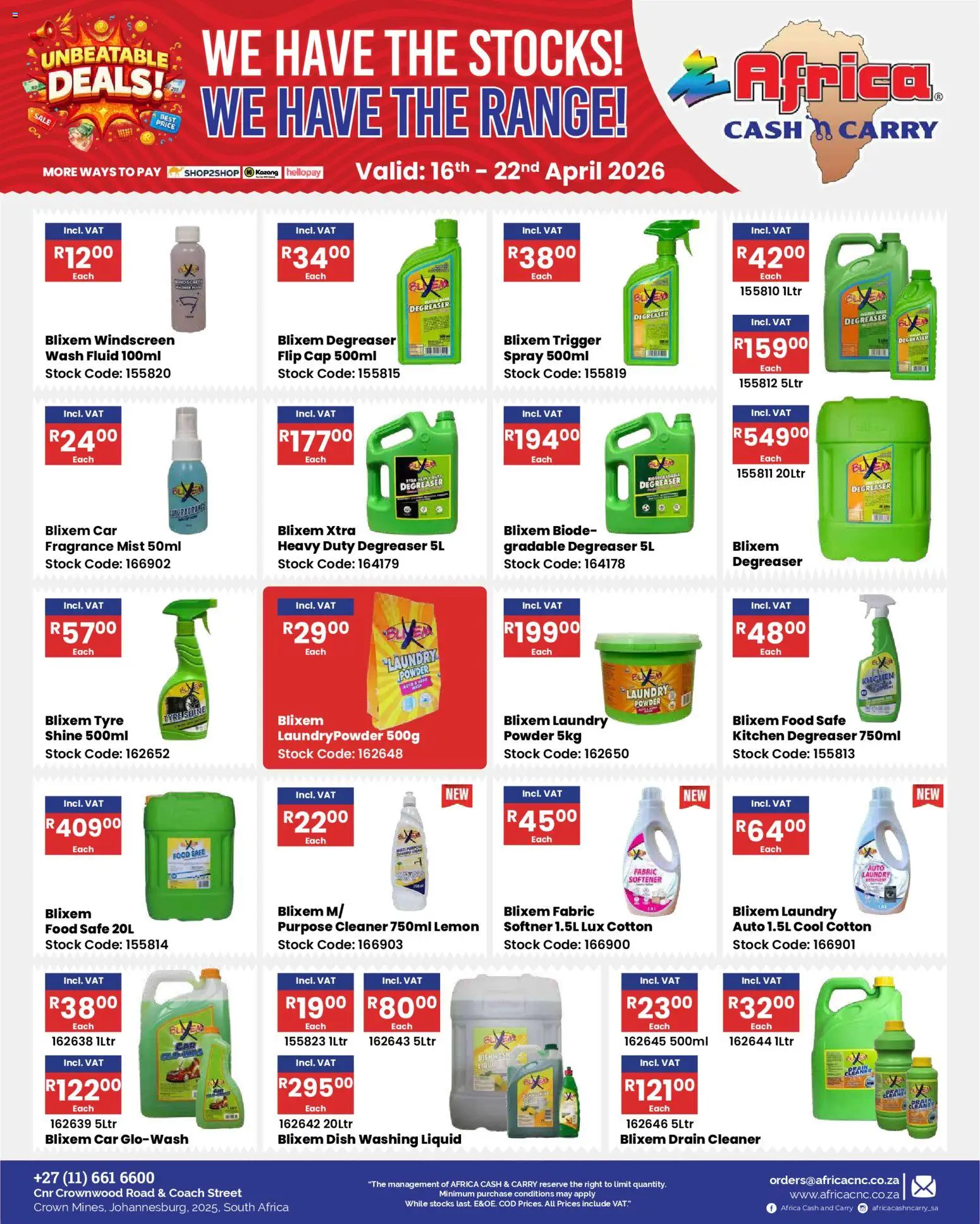 New Africa Cash & Carry catalogue – valid from 16.04.2026 | Page: 51 | Products: Cap, Softner, Powder, Degreaser