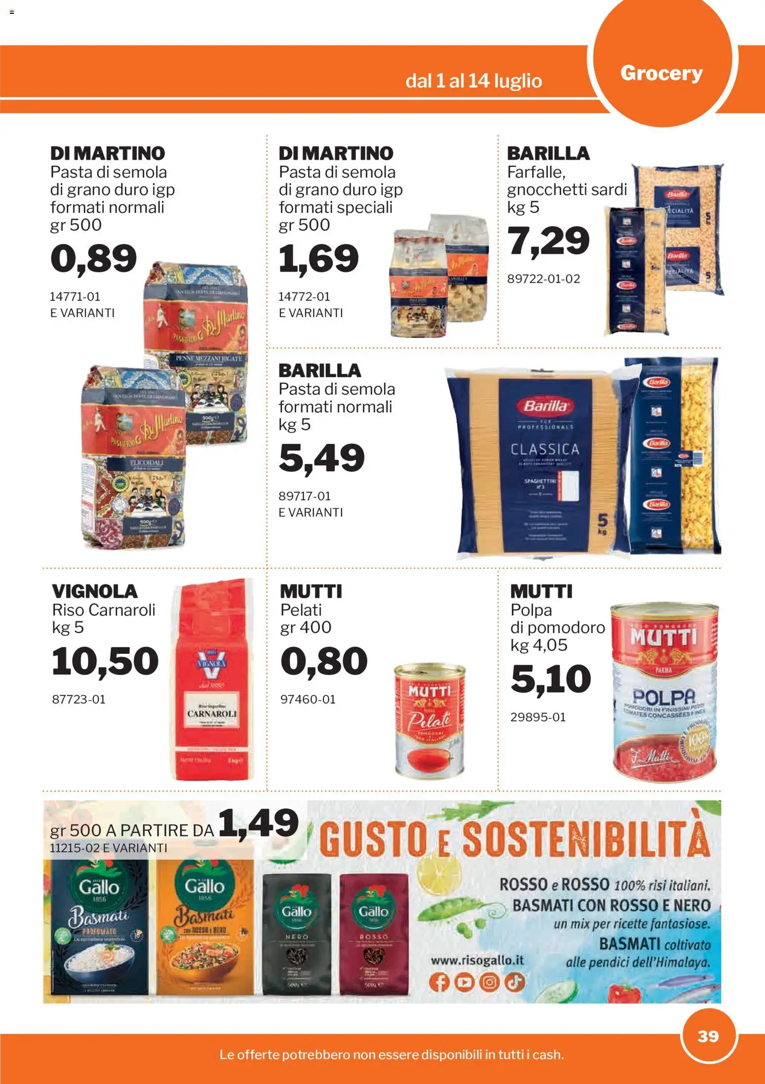 Volantino Sogegross del 01/07/2026 | Pagina: 39 | Prodotti: Riso Carnaroli, Riso, Pomodoro, Mutti