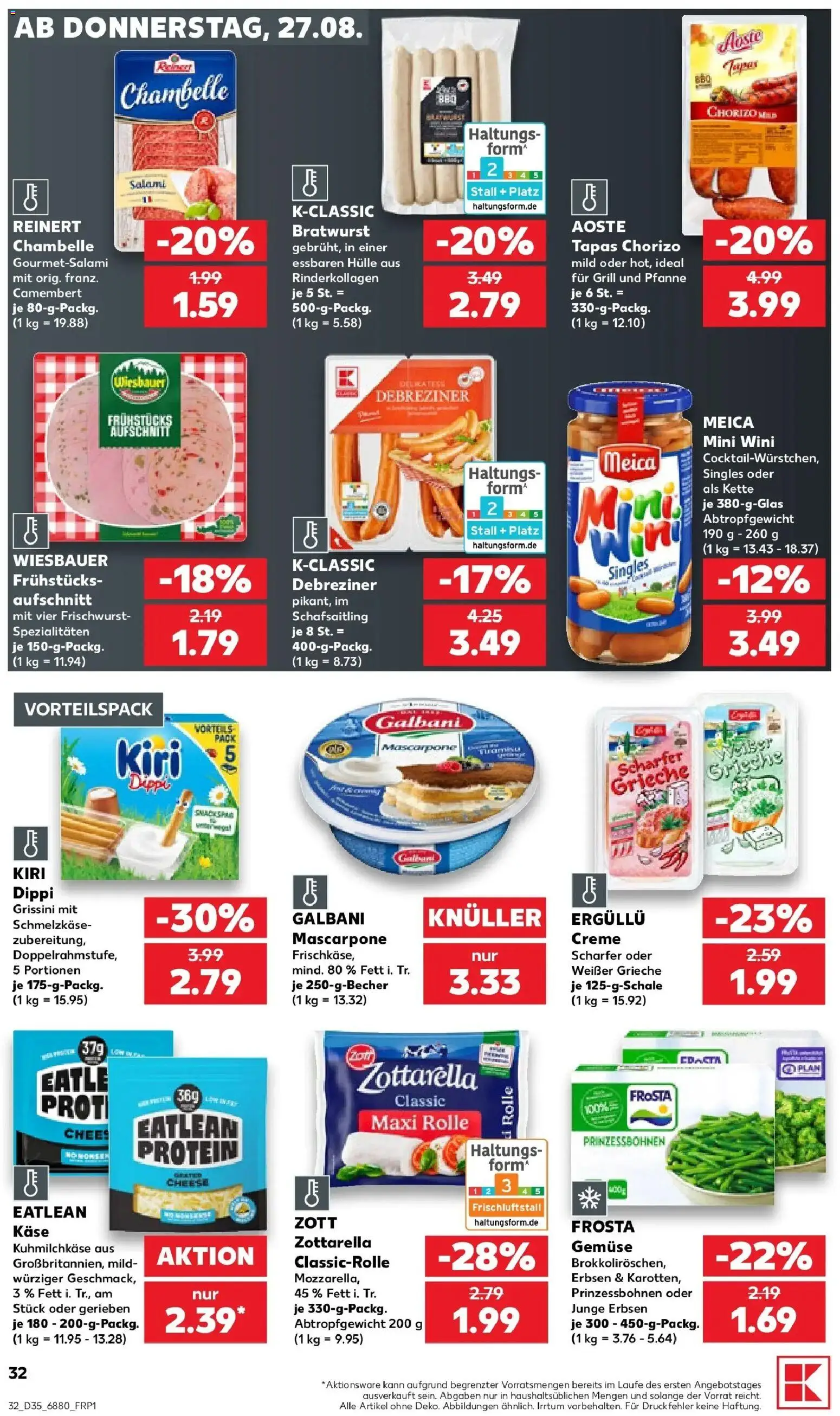 Prospekt Kaufland ab 24.08.2026 » Angebote Online zum Blättern | Seite: 43 | Produkte: Käse, Creme, Frosta, Gemüse