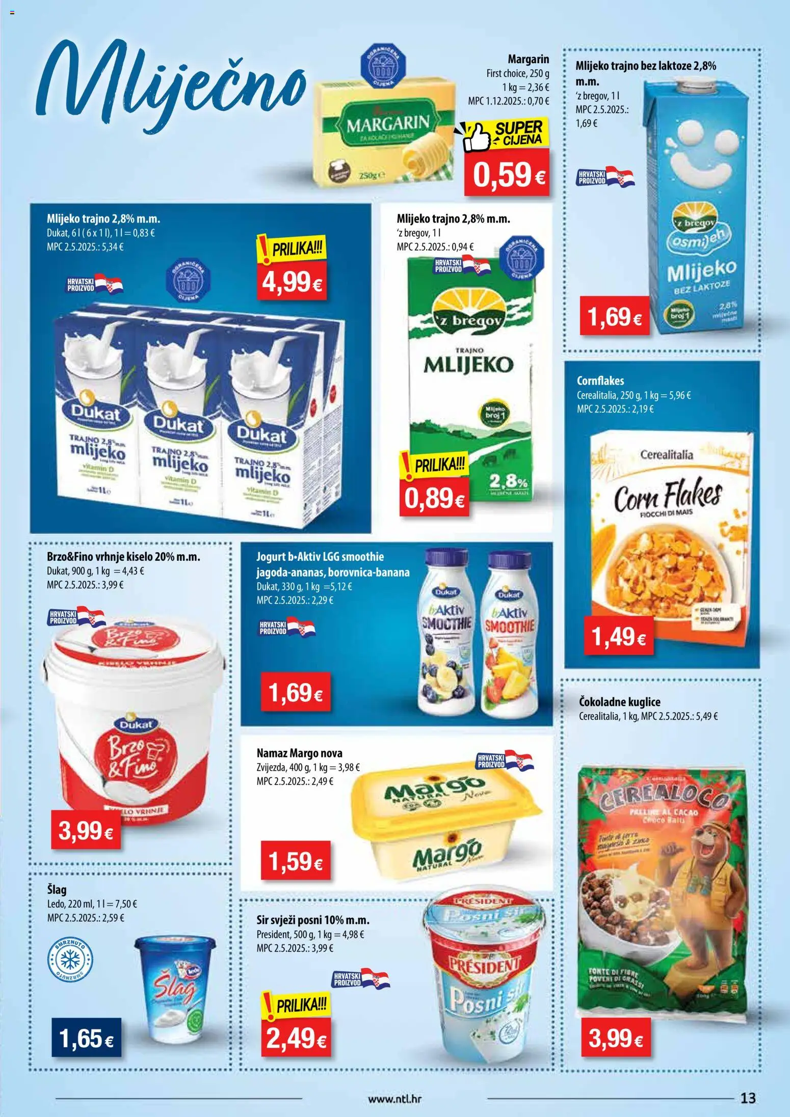 NTL katalog | vrijedi od 06.05.2026 | Stranica: 13 | Proizvodi: Mlijeko, Sir, Margarin, Namaz