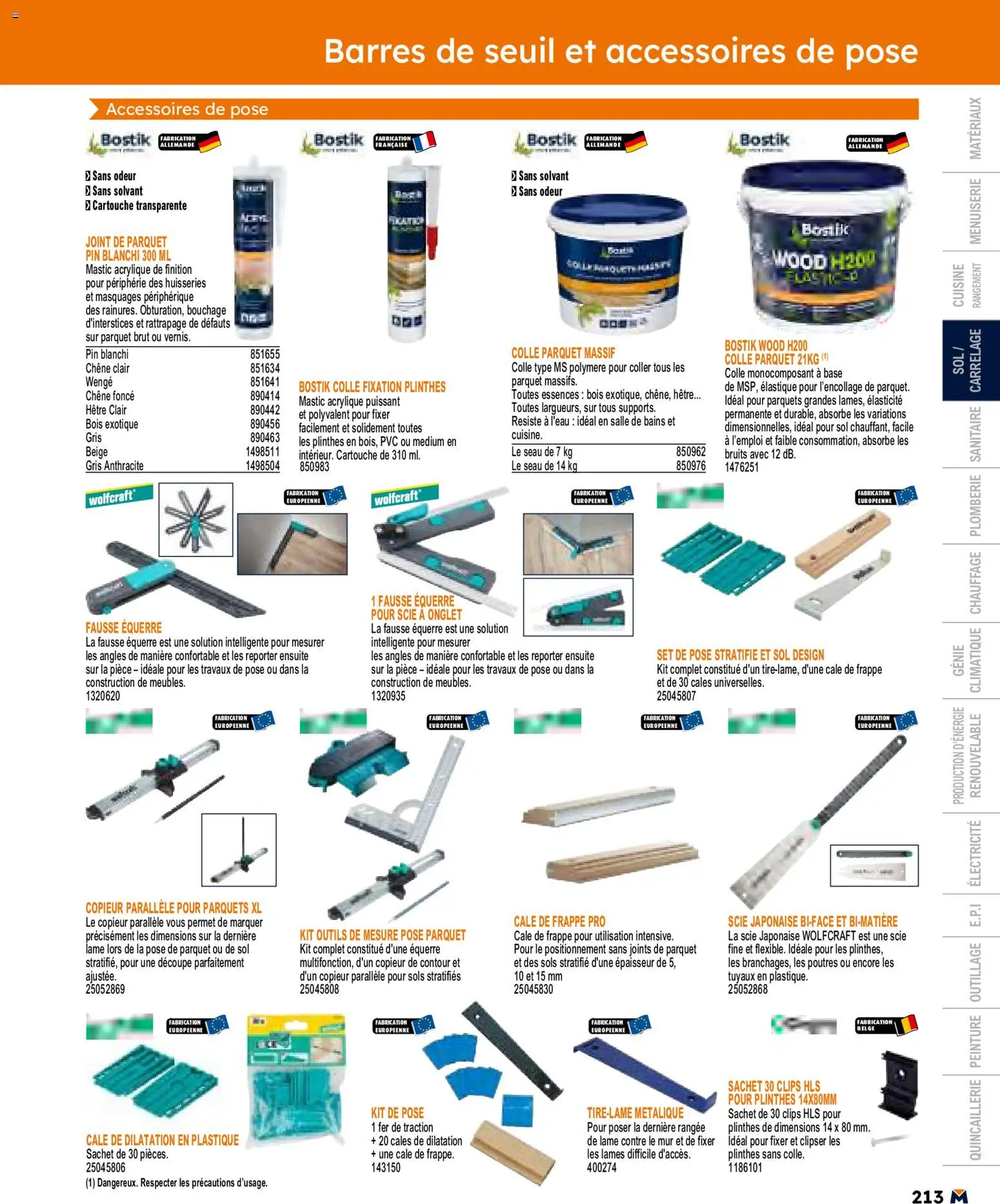 {H1} | Page: 213 | Produits: Base, Parquet, Colle, Cartouche