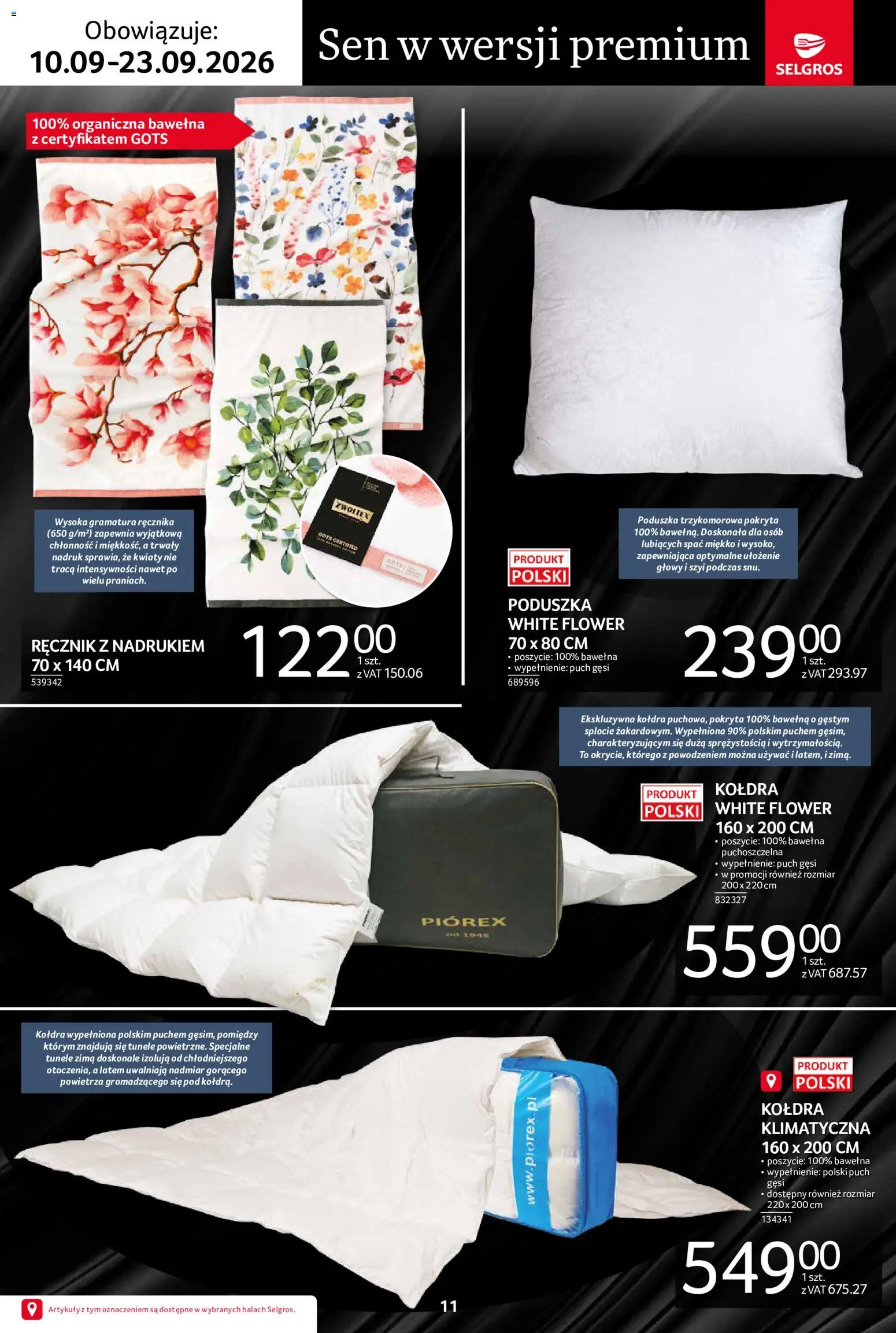 Selgros cash&carry gazetka - Premium od 10.09.2026 | Strona: 11 | Produkty: Poduszka, Kołdra, Kwiaty