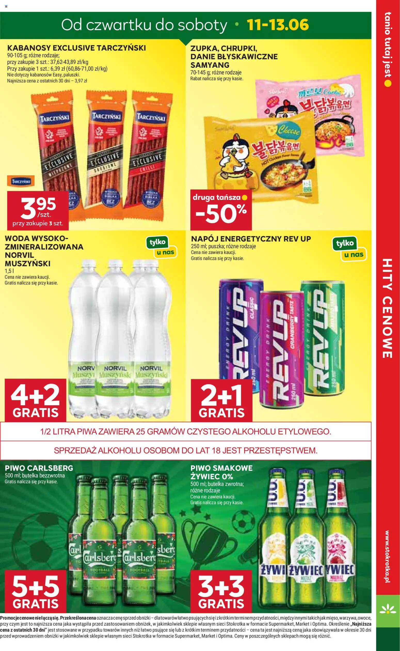 Stokrotka gazetka od 11.06.2026 | Strona: 3 | Produkty: Kabanosy, Piwo Carlsberg, Piwo, Woda