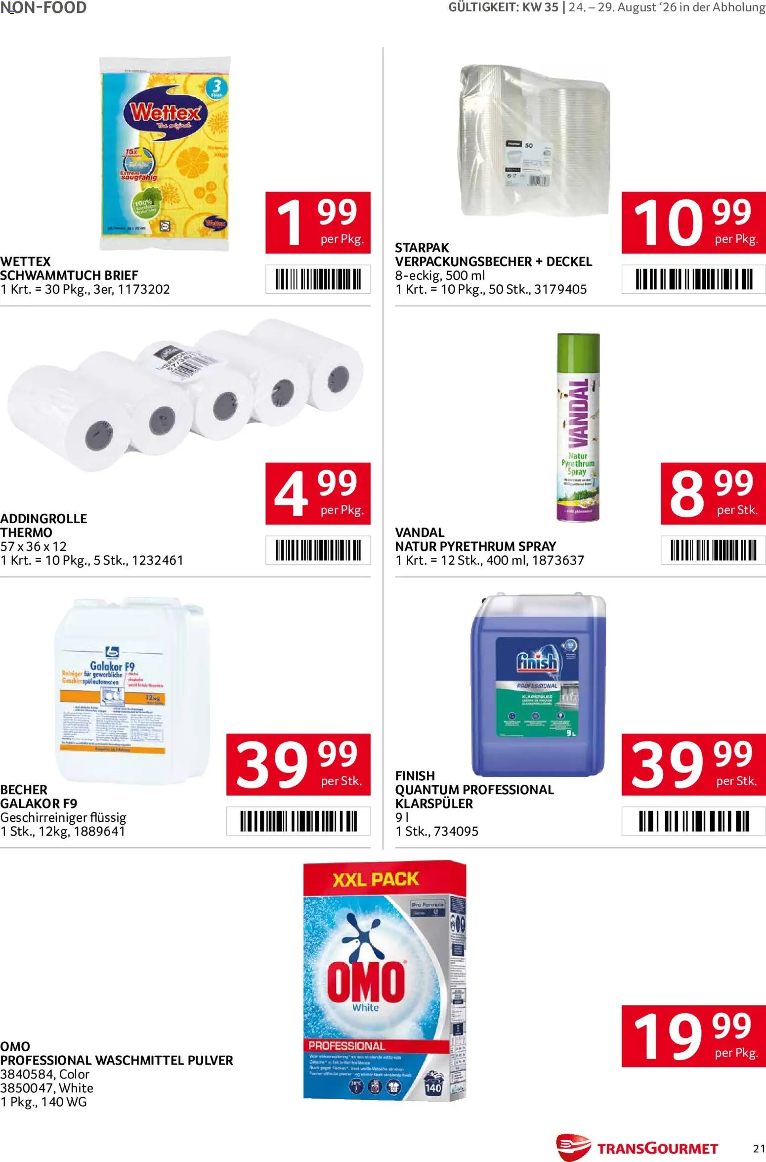 Transgourmet Flugblatt gültig ab 24.08.2026 | Seite: 21 | Produkte: Klarspüler, Waschmittel